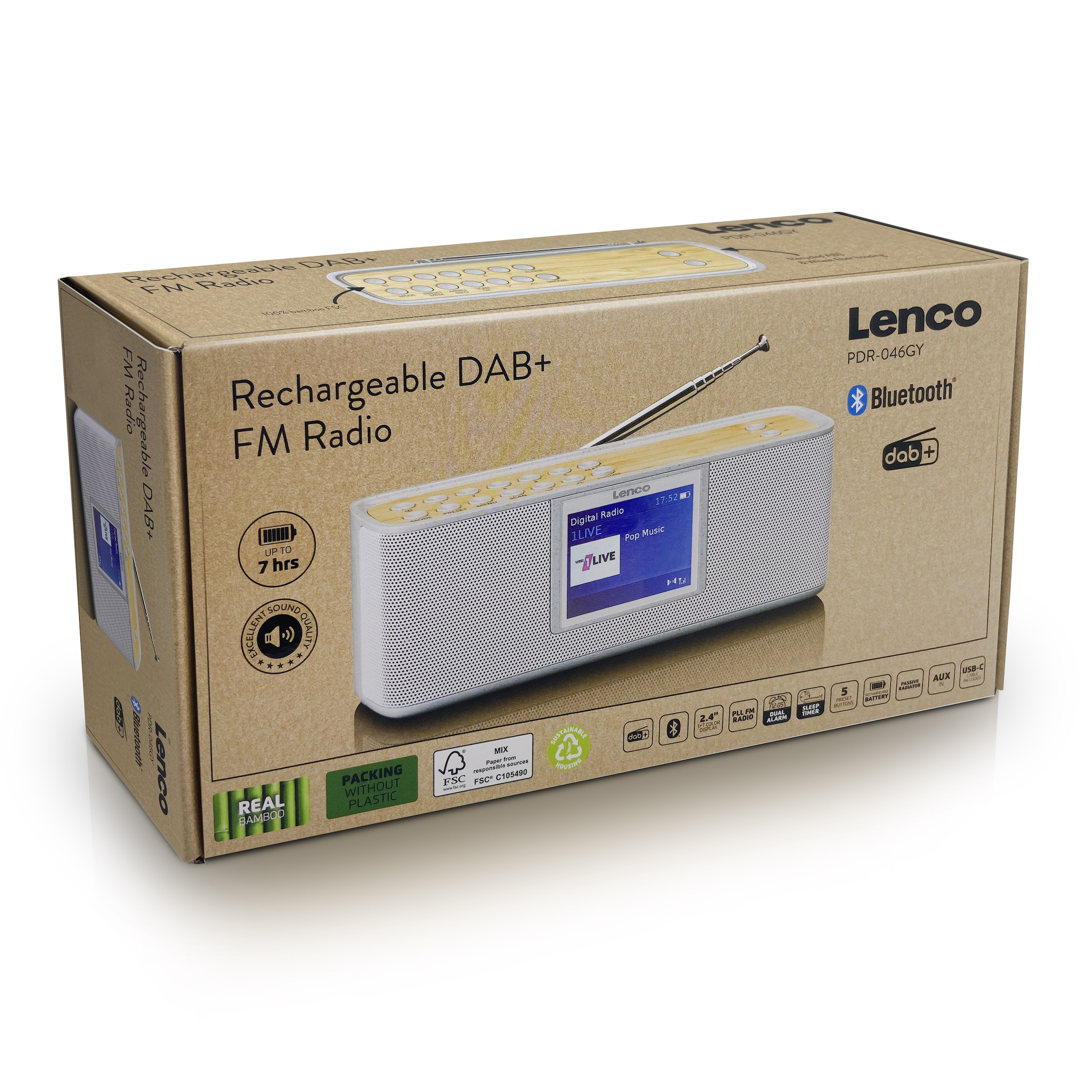 Lenco Digitalradio (DAB+) »PDR-046GY«, (Digitalradio (DAB+)-FM-Tuner mit RDS 6 W)
