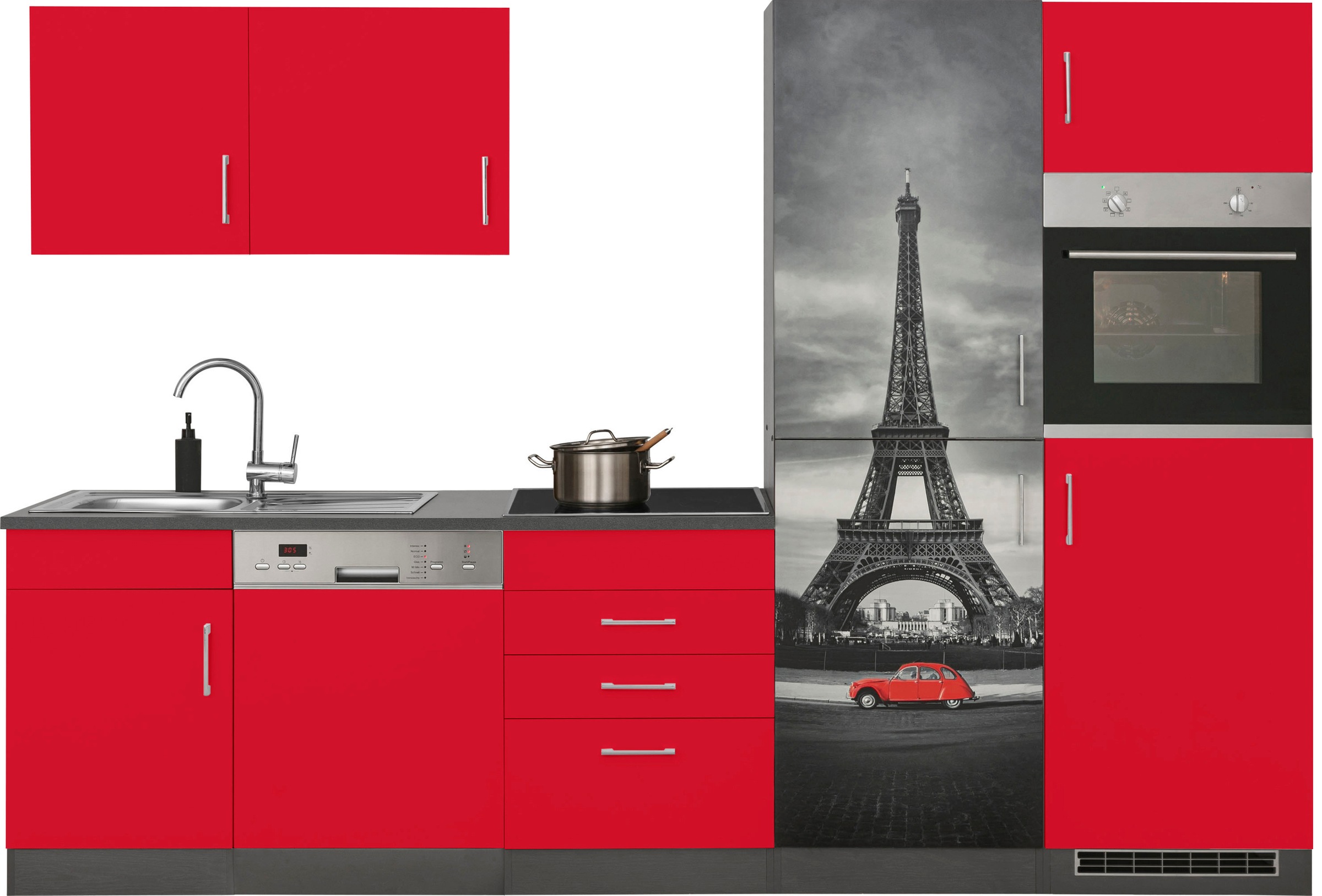 KOCHSTATION Küchenzeile »KS-Paris – Küchen mit einzigartigen Fotomotiven auf den Fronten« Breite 290 cm, wahlweise mit E-Geräten und Induktion