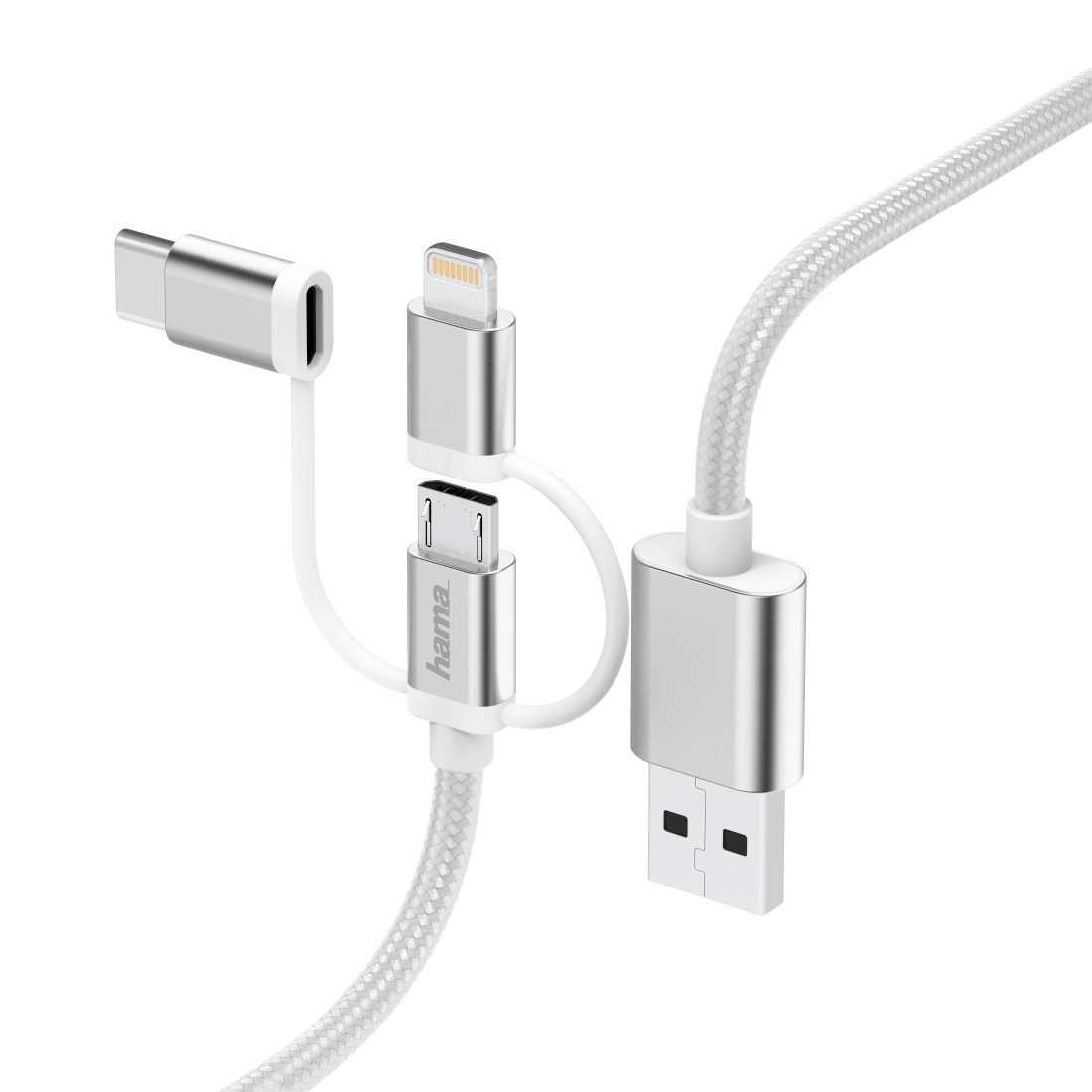 3in1-Micro-USB-Kabel mit Adapter auf USB-Type-C / Lightning...