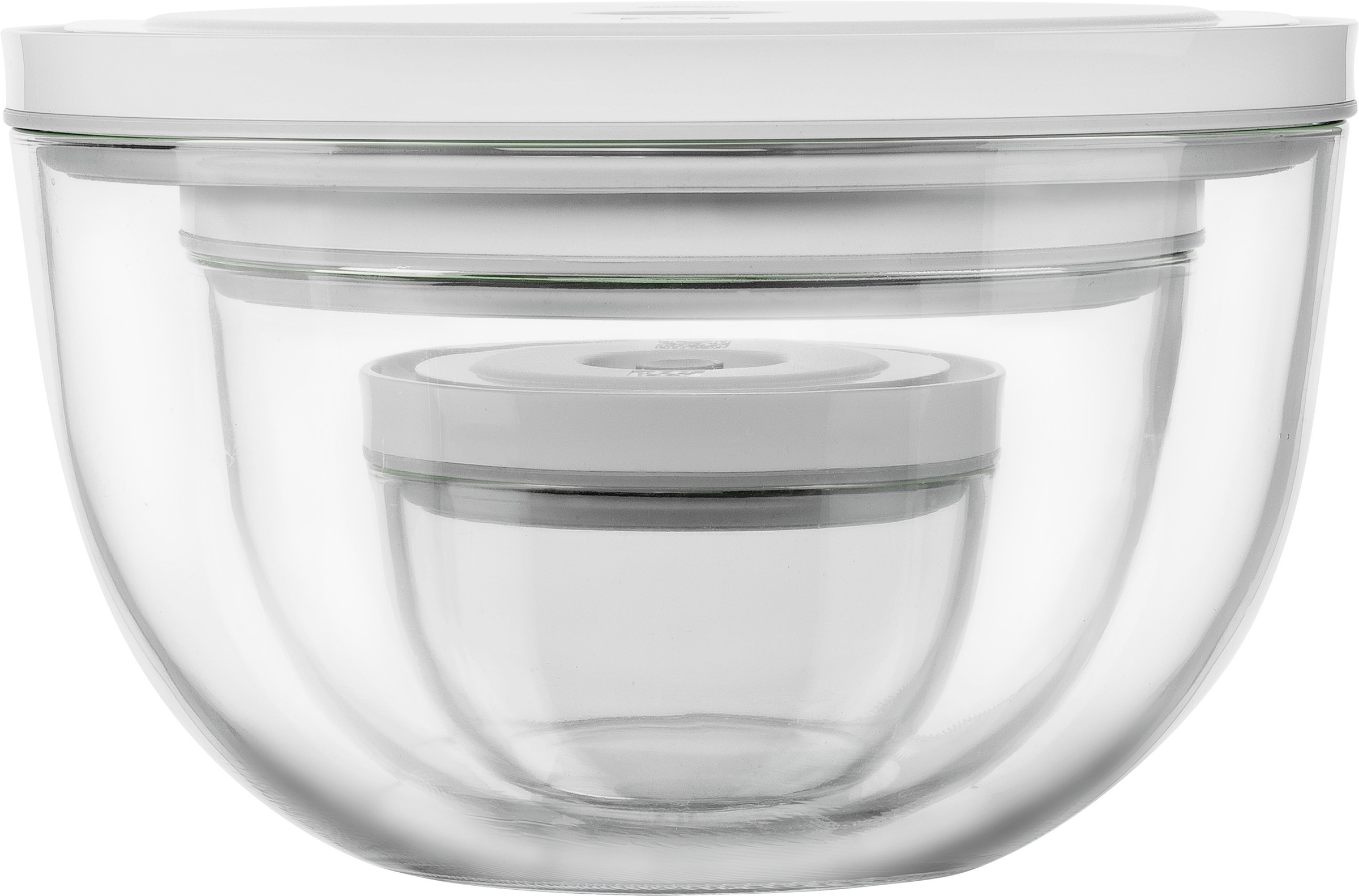 Zwilling Aufbewahrungssystem »Fresh & Save BOWLS«, (Set, 6 tlg., 1 Vakuumschüssel + Deckel (S / 12 cm), (M / 18 cm) + (L / 24 cm), Vakuumschüssel Set S/M/L / 6-tlg., Glas