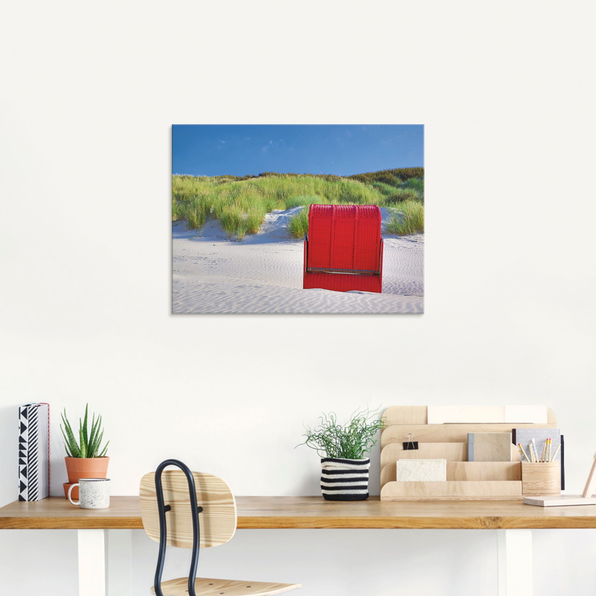 Artland Glasbild »Roter Strandkorb«, Strand, (1 St.), in verschiedenen Größen