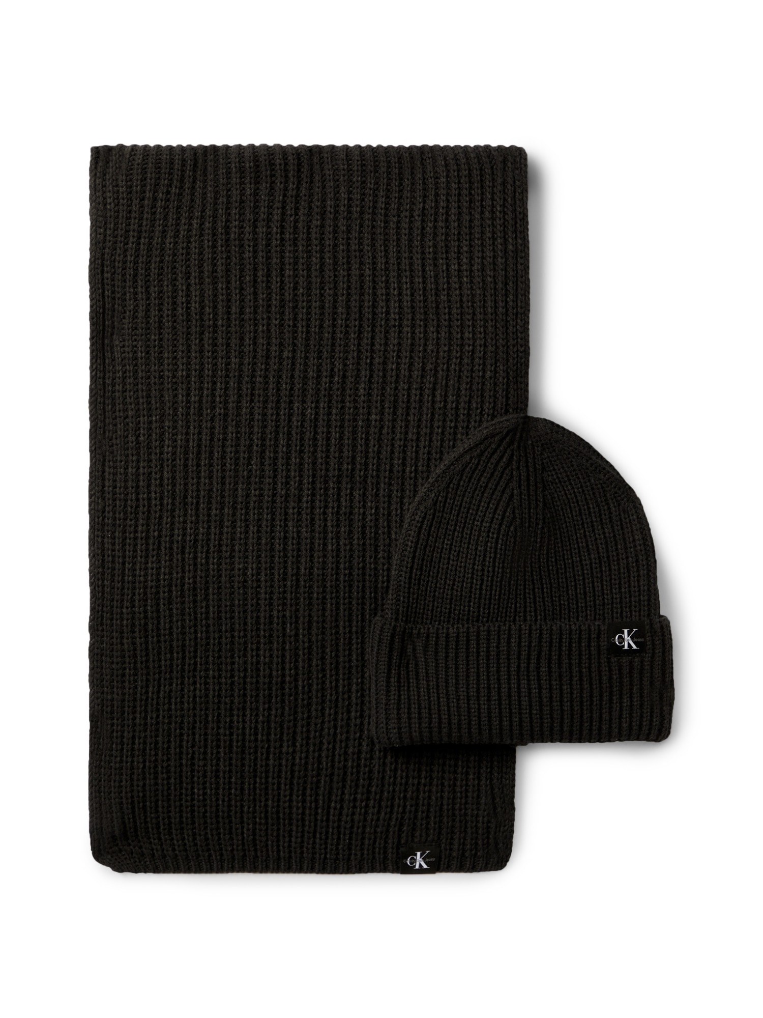 Calvin Klein Jeans Strickmütze »Monogram Rib Scarf Beanie Set«, mit Logopatch