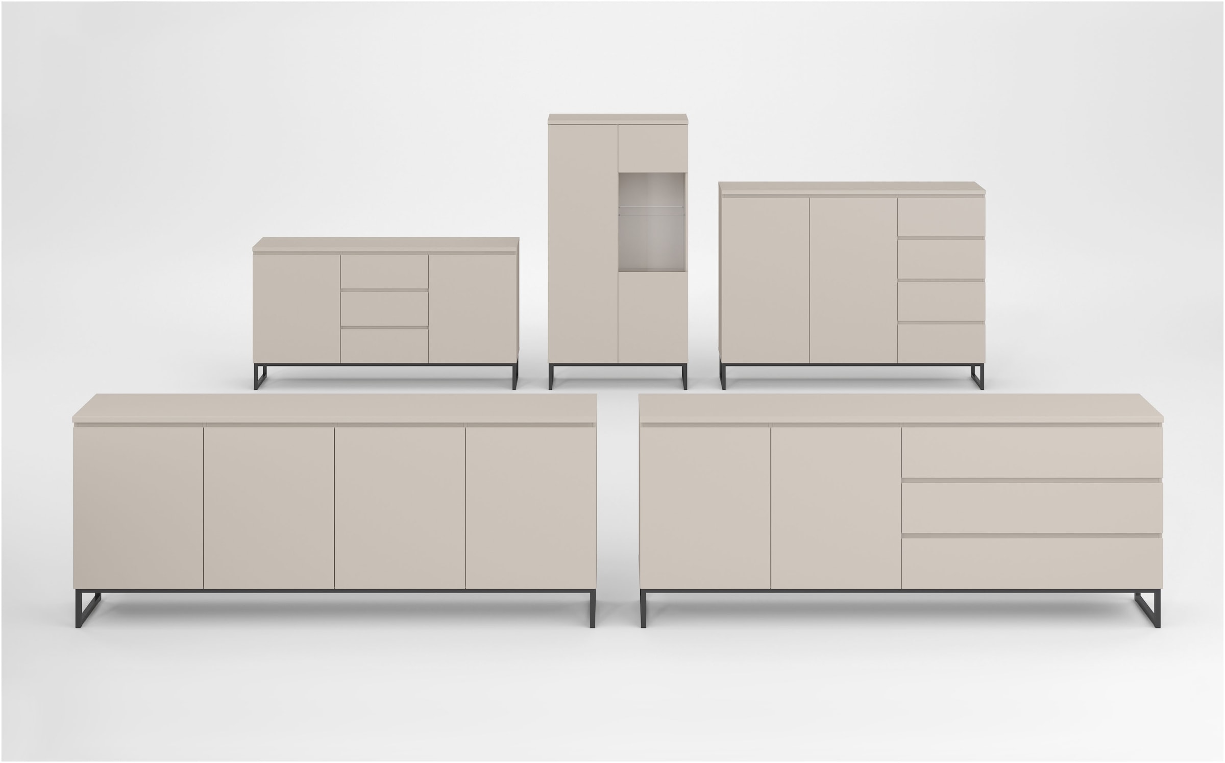 OTTO home Sideboard »Modo II, Breite 200 cm, moderne grifflose Kommode 4Türen« Anrichte mit viel Stauraum, Einlegeböden verstellbar, Metallkufen