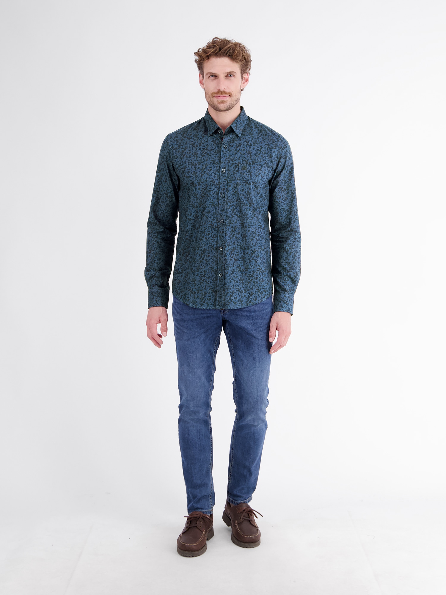 LERROS Langarmhemd »Herrenhemd mit trendigem Printdesign aus reiner Baumwolle«