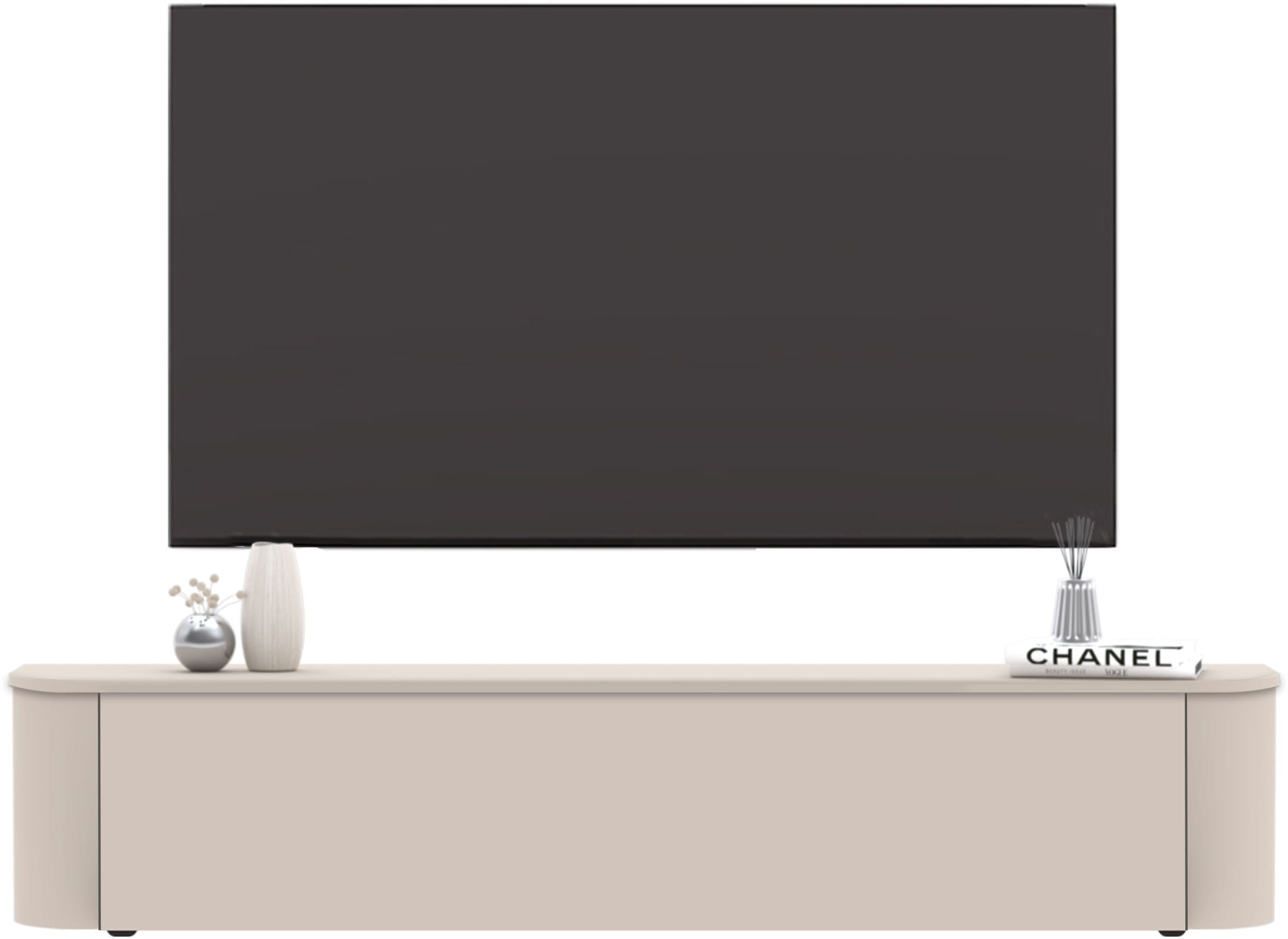 INOSIGN Lowboard »Lido, 181 cm breit, 1 Klappe, TV-Schrank, TV-Kommode, Medienboard« Formgebogenes MDF, Stirnseiten Rundung, Push-to-open, hängend/stehend