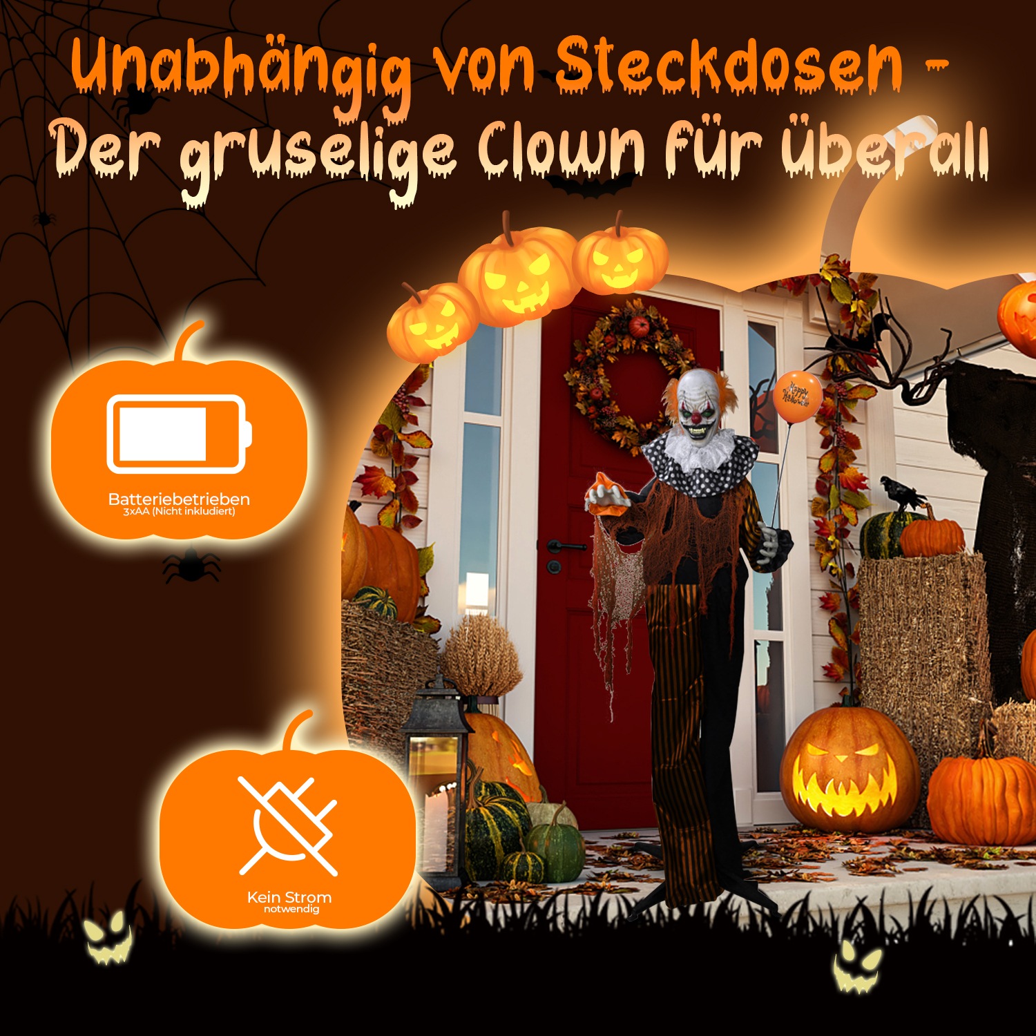 SHX Dekofigur »Stehender animierter Clown«, Bewegung, Soundeffekt
