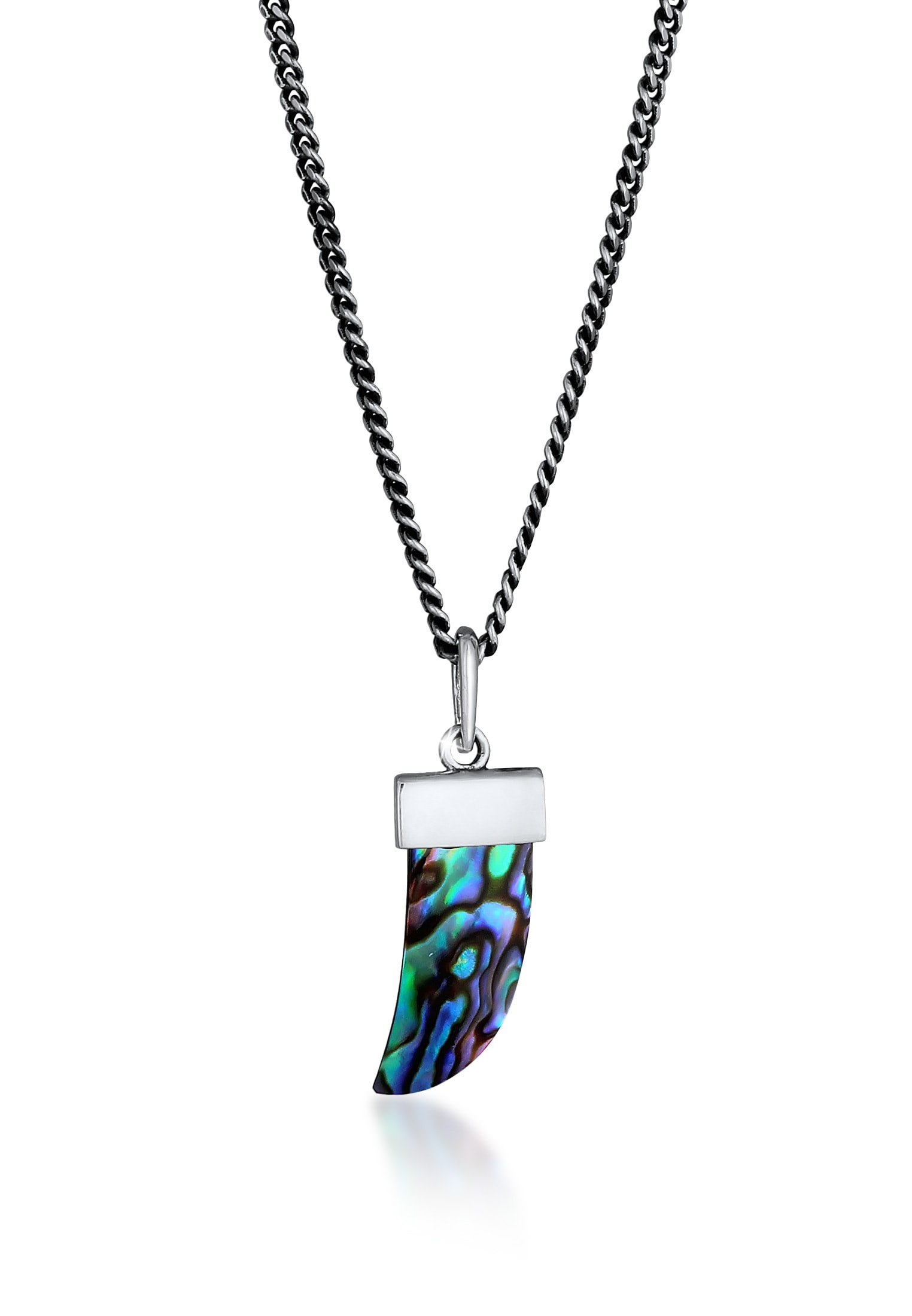 Kuzzoi Kette mit Anhänger »Halskette Herren Panzer Abalone Muschel Zahn 925er Silber«