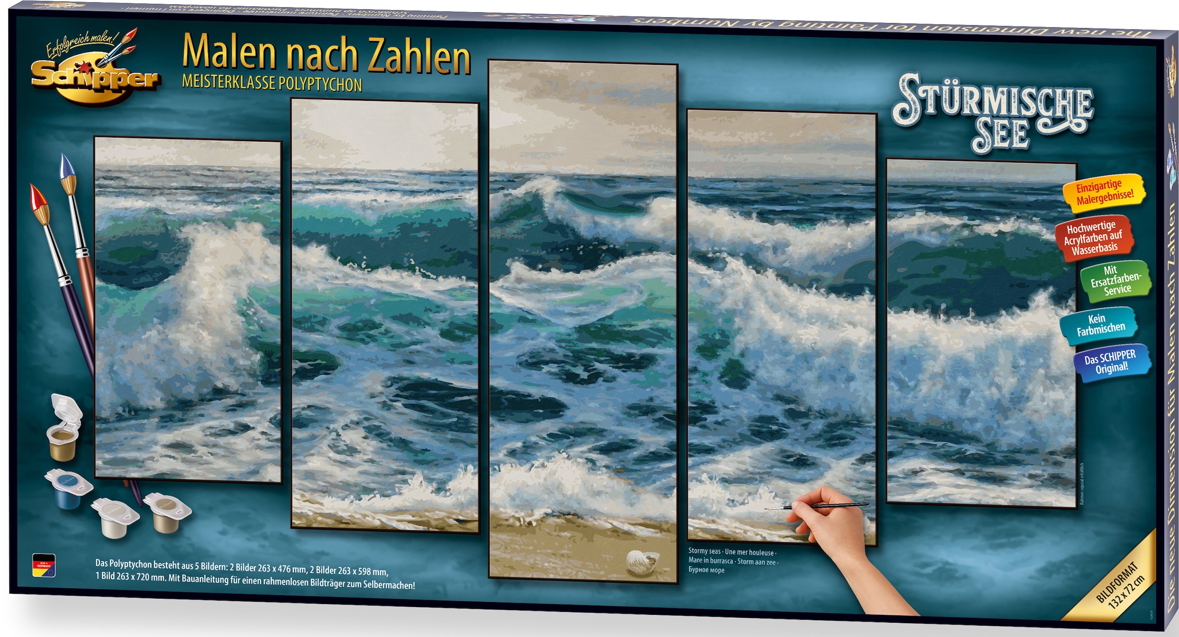 Malen nach Zahlen »Meisterklasse Polyptychon - Stürmische See«, Made in Germany