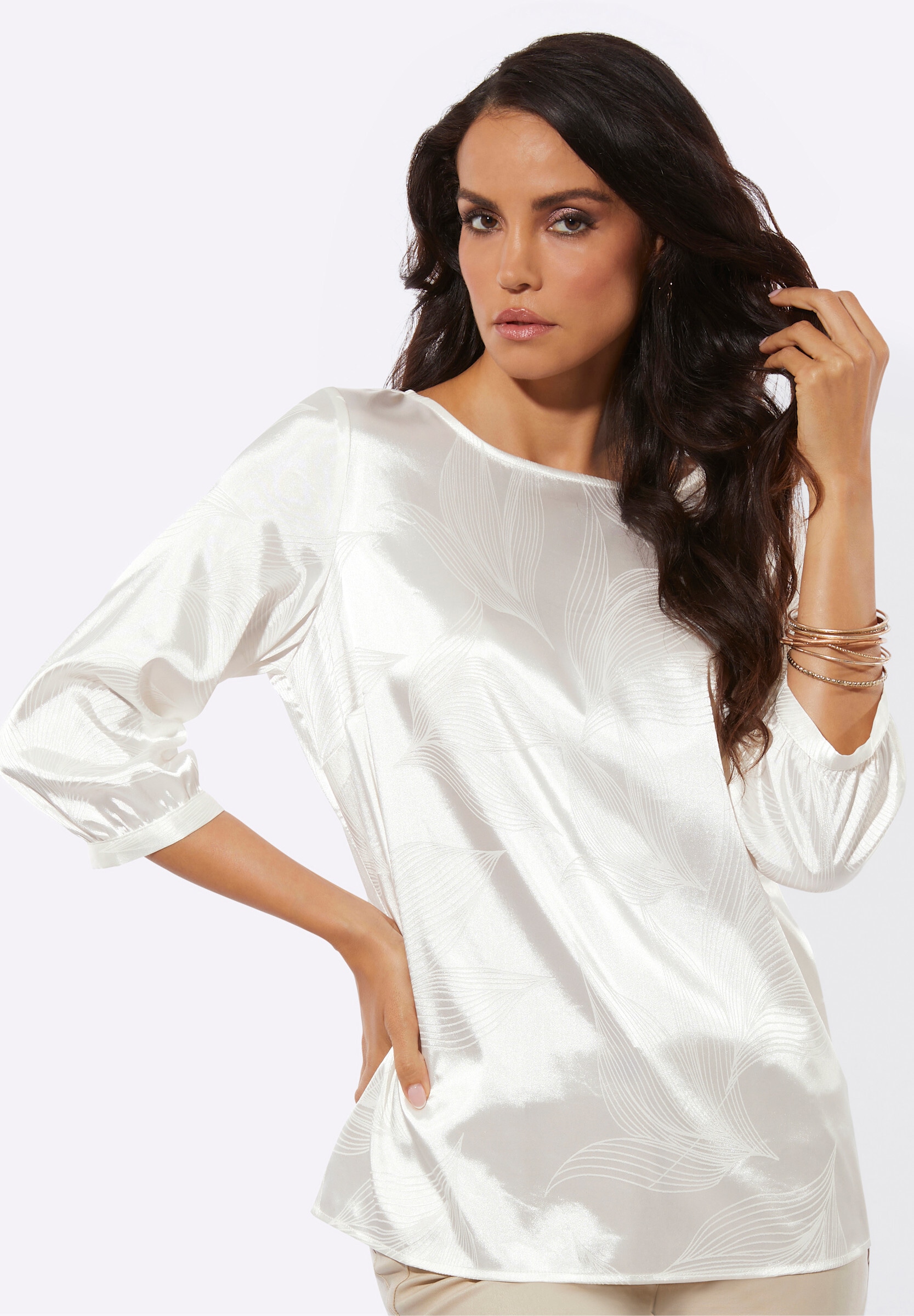creation L Schlupfbluse »Jacquard-Bluse Schlupfbluse mit U-Boot-Ausschnitt«