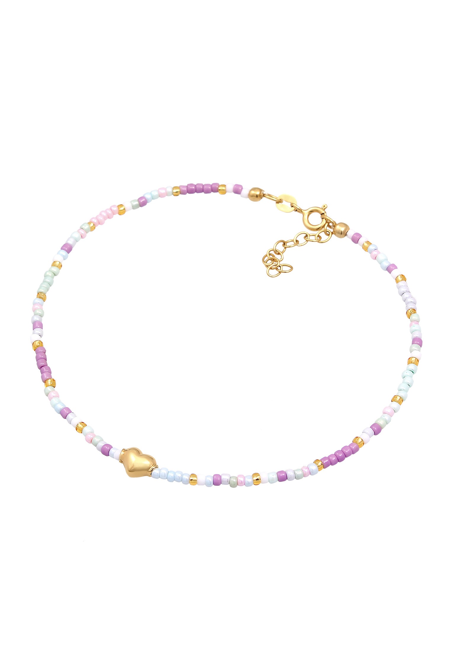 Elli Fußkette »Fußschmuck Herz Glas Beads Sommer Style 925 Silber vergoldet«