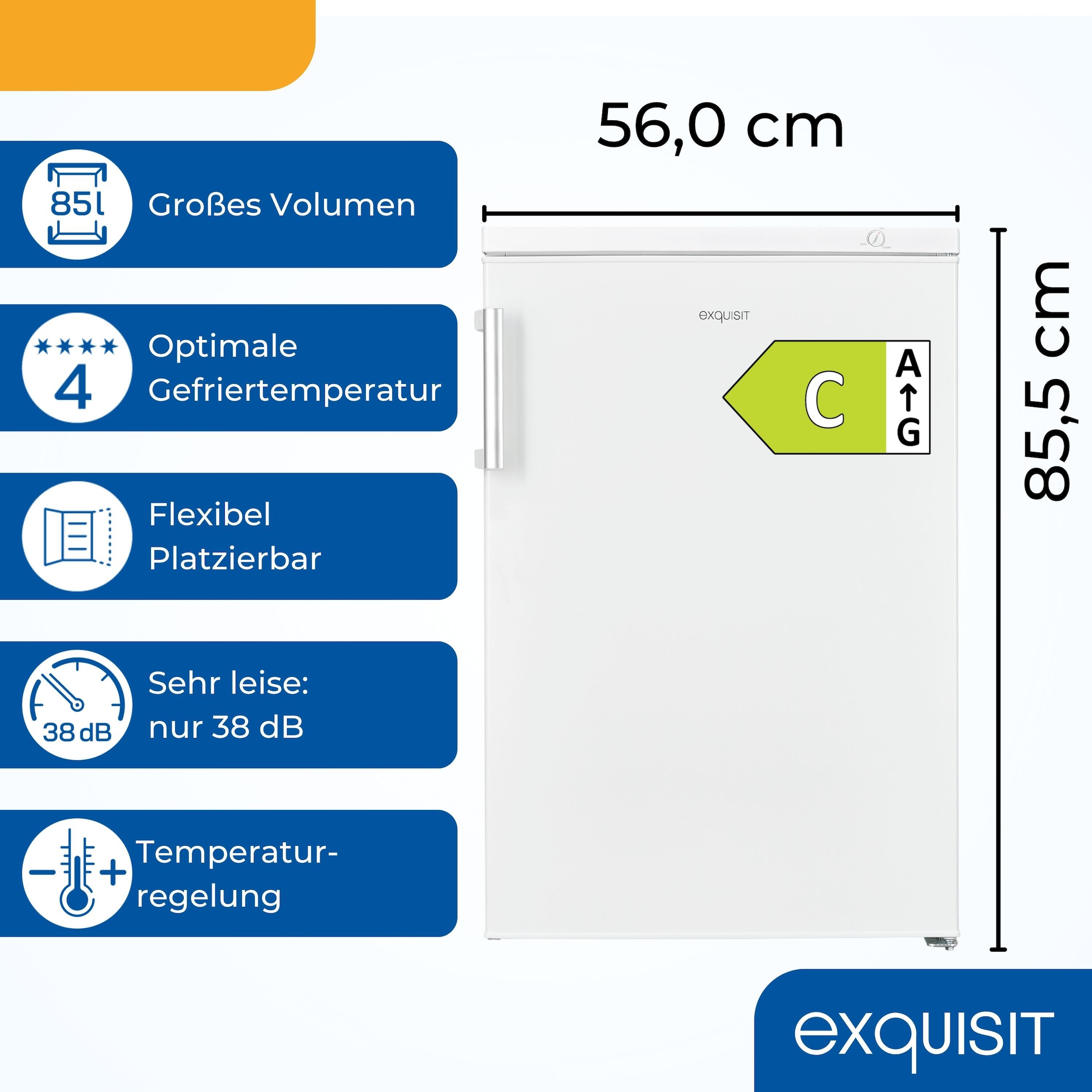 exquisit Gefrierschrank »GS81-H-010C weiss« 84,5 cm hoch 56 cm breit Türgriff für Komfort, flexible Gefrierschubladen für mehr Ordnung