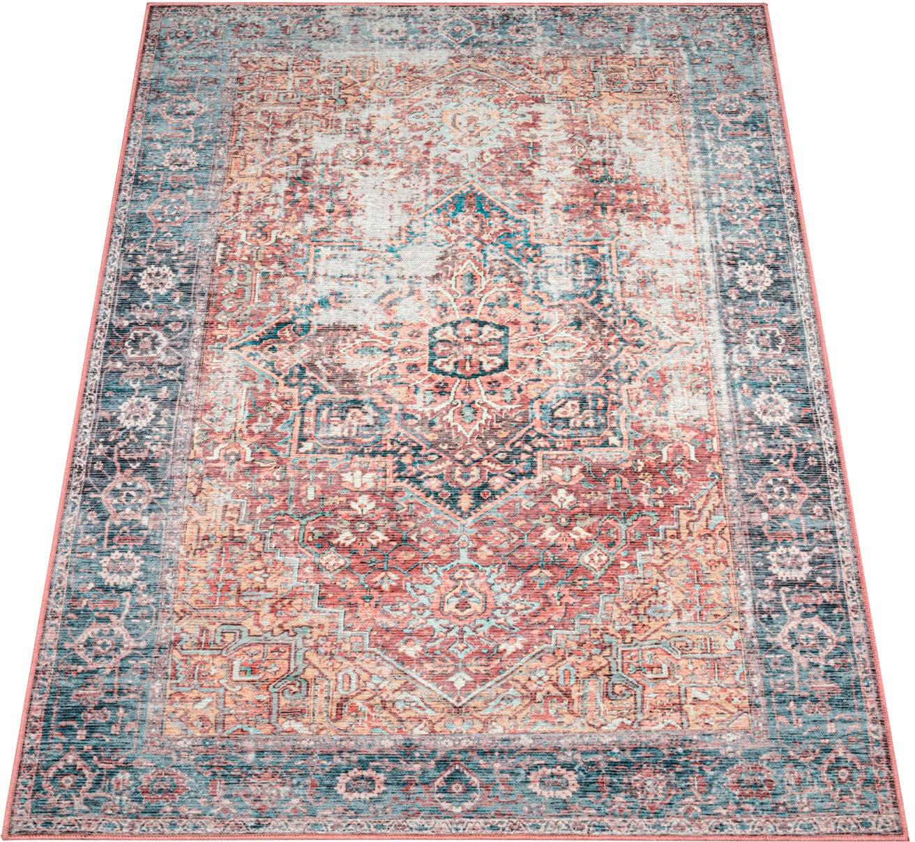 Paco Home Teppich »Lyon 333«, rechteckig, 4 mm Höhe, Kurzflor, Orient-Optik, Vintage Design, waschbar