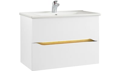 Badmöbel-Set »Quickset Keramikwaschtisch mit Unterschrank, 75 cm breit«, (3 St.)