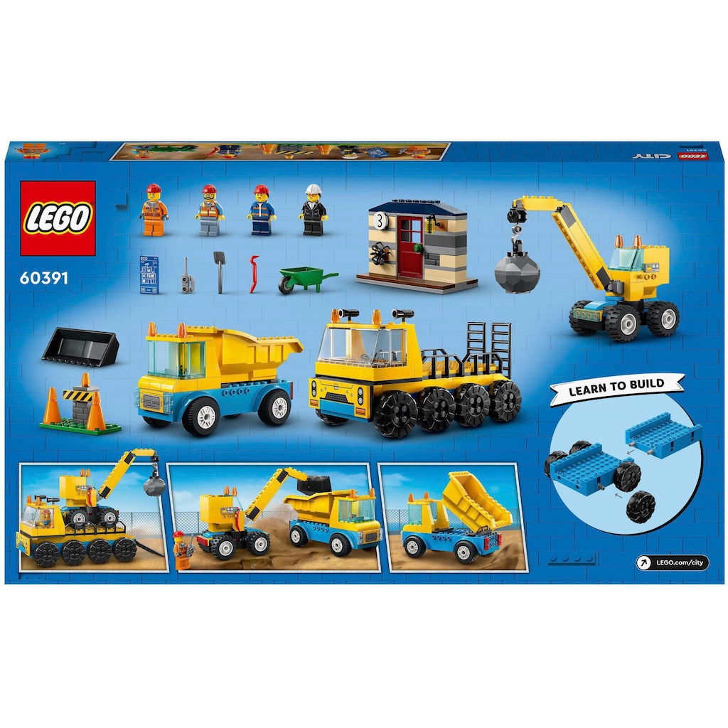 LEGO® Konstruktionsspielsteine »Baufahrzeuge und Kran mit Abrissbirne (60391), LEGO® City«, (235 St.), Made in Europe