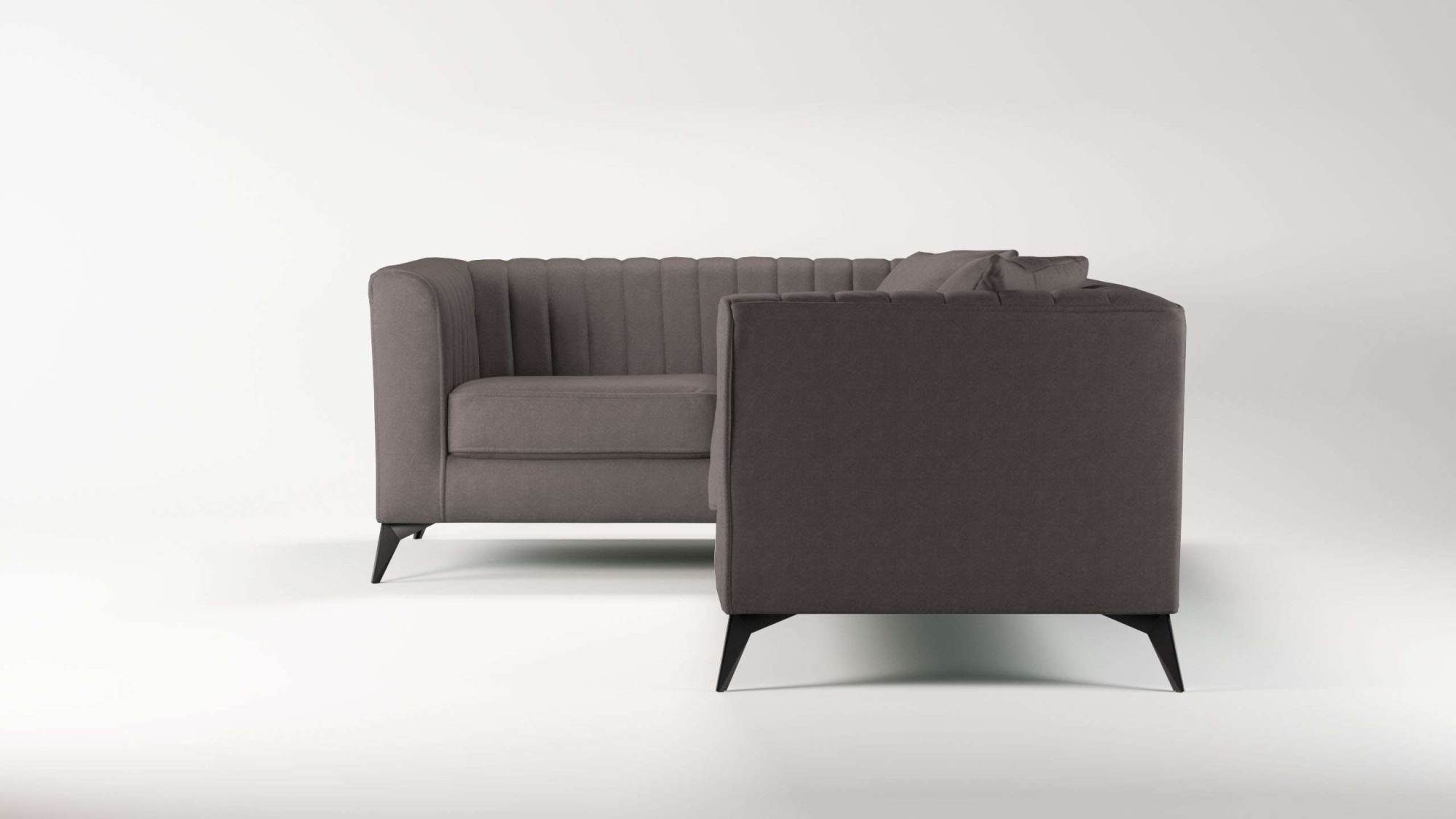 Places of Style Ecksofa »MATTHEW L-Form ideal für kleine Räume, Maße B/T/H: 240/167/74 cm«, elegantes Designsofa, Steppung im Rücken, incl. Zierkissen
