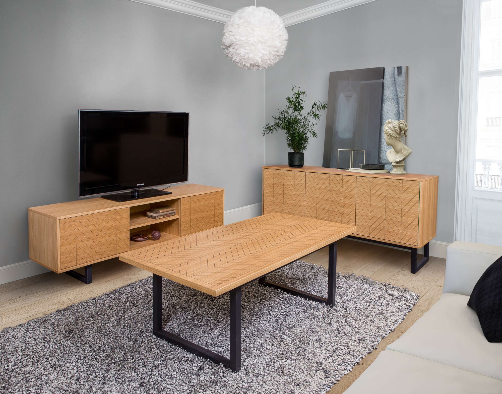 Woodman Couchtisch »Camden«, Beine aus massiver Birke, Breite 120 cm, mit einem schönen Print