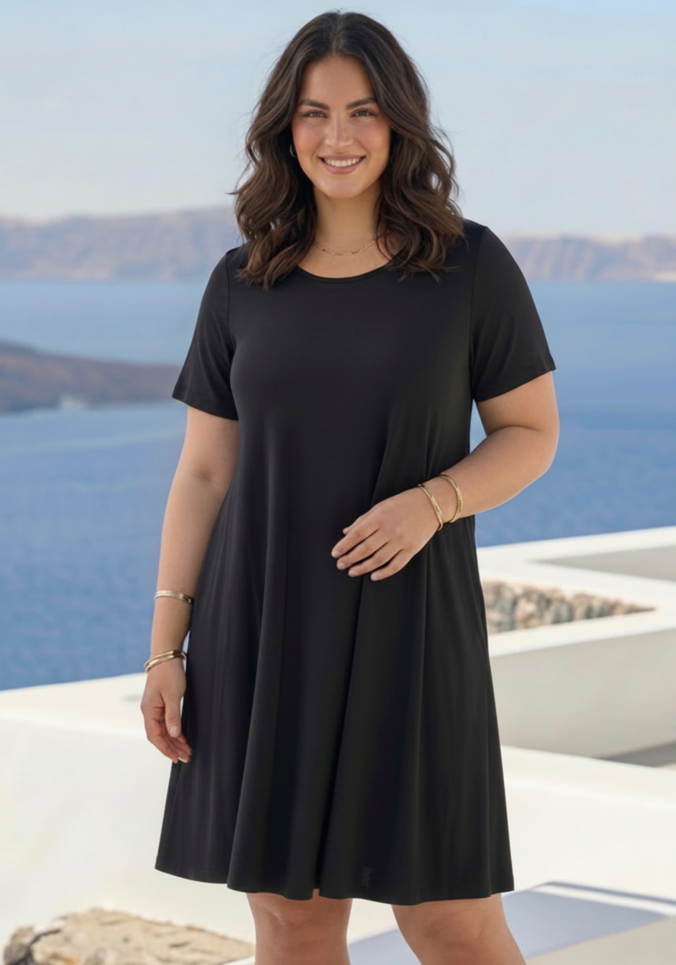 Laura Scott CURVE Jerseykleid »Große Größen« aus Single Jersey, elastische Viskosemischung, knielange A-Linie