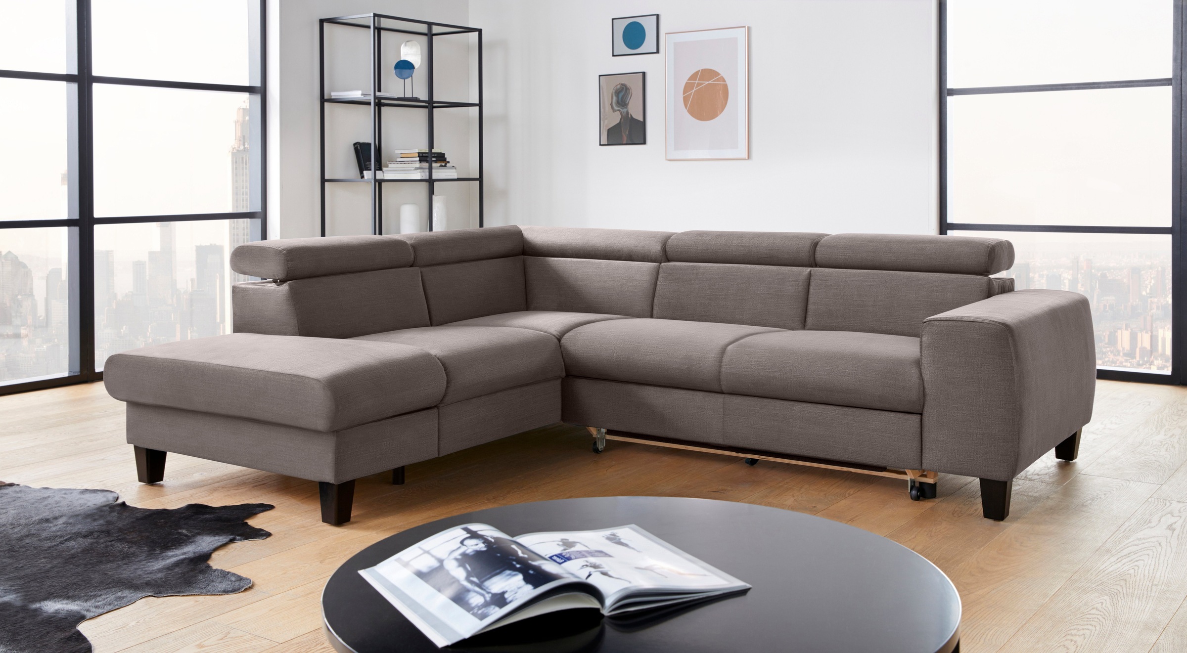 COTTA Polstergarnitur »Morven L-Form«, (Set), Set bestehend aus: Ecksofa mit Kopfteilverstellung & Hocker
