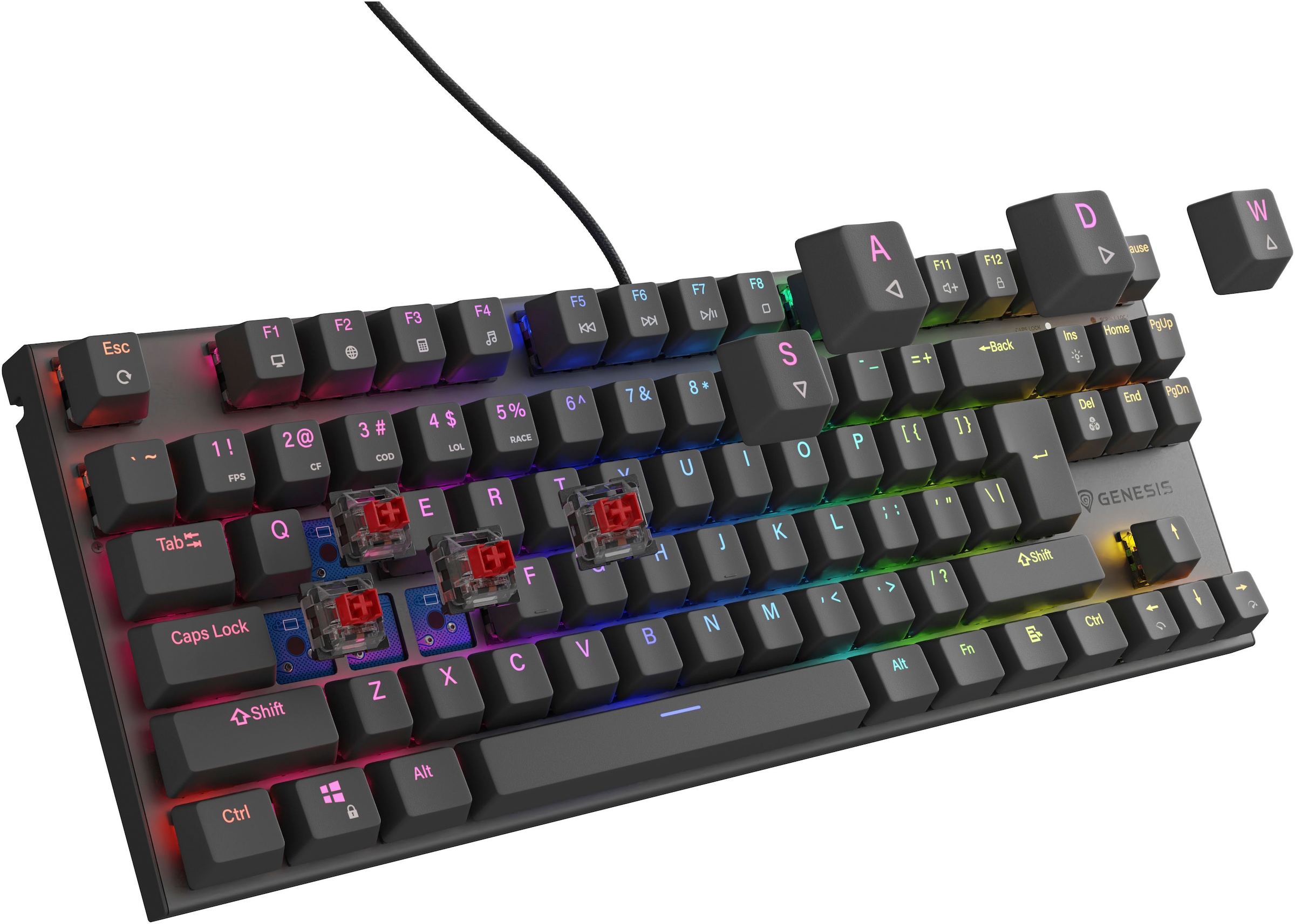 Genesis Gaming-Tastatur »THOR 303 TKL«, (Antirutsch-Füße-USB-Anschluss-Funktionstasten-Profil-Speicher-Windows-Sperrtaste-Multimedia-Tasten-Makrotasten)