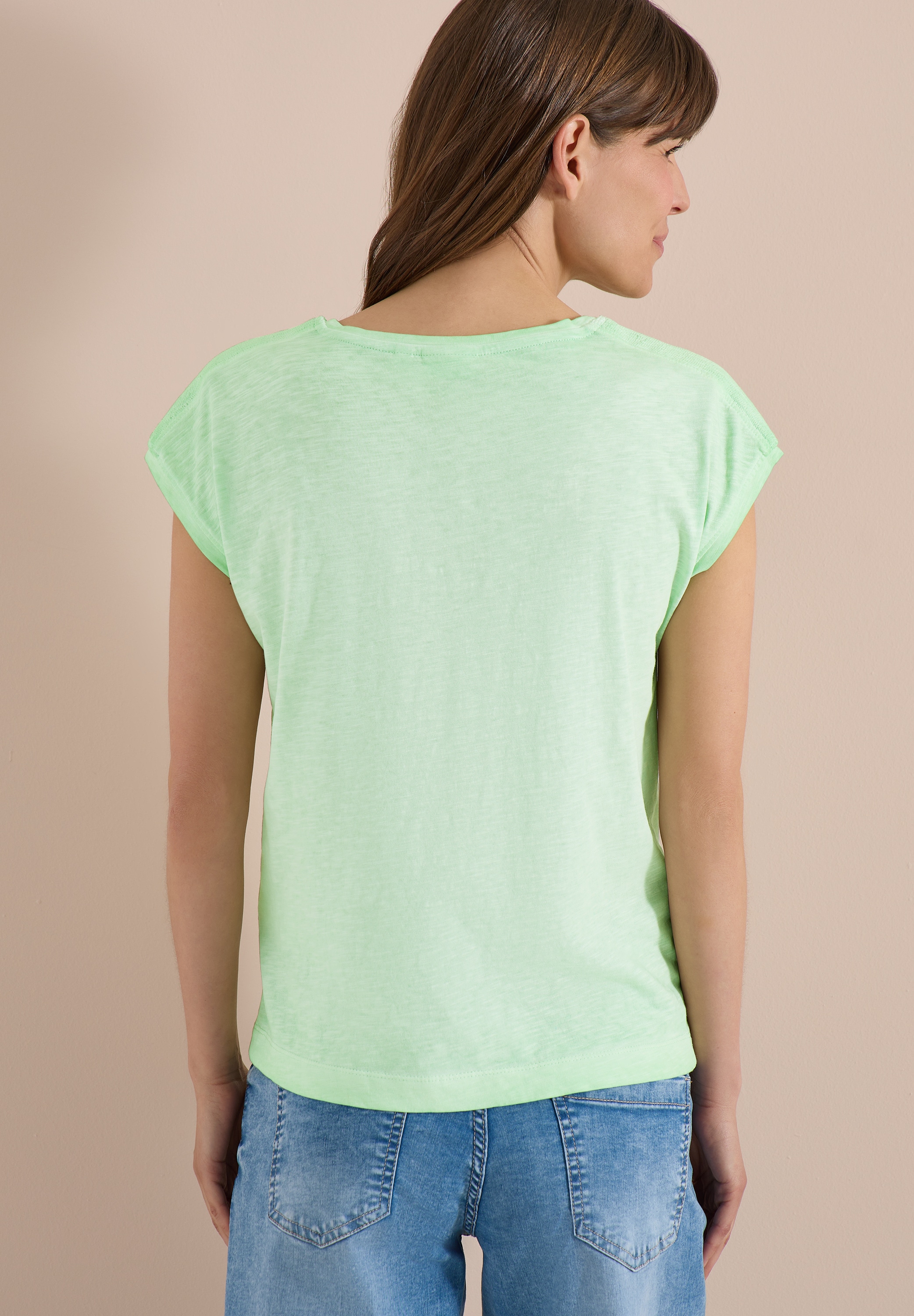 Cecil T-Shirt U-Boot-Ausschnitt, Garment-Dye Optik