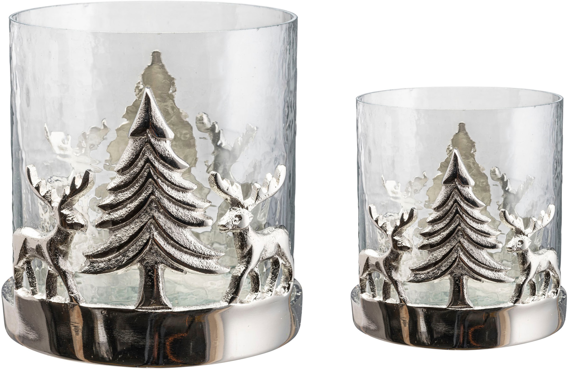 Creativ OTTO 2 Windlicht Weihnachtslandschaft«, mit St.), Hirschen Aluminium »Teelichthalter aus (Set, deco bei und Tannen, Weihnachtsdeko