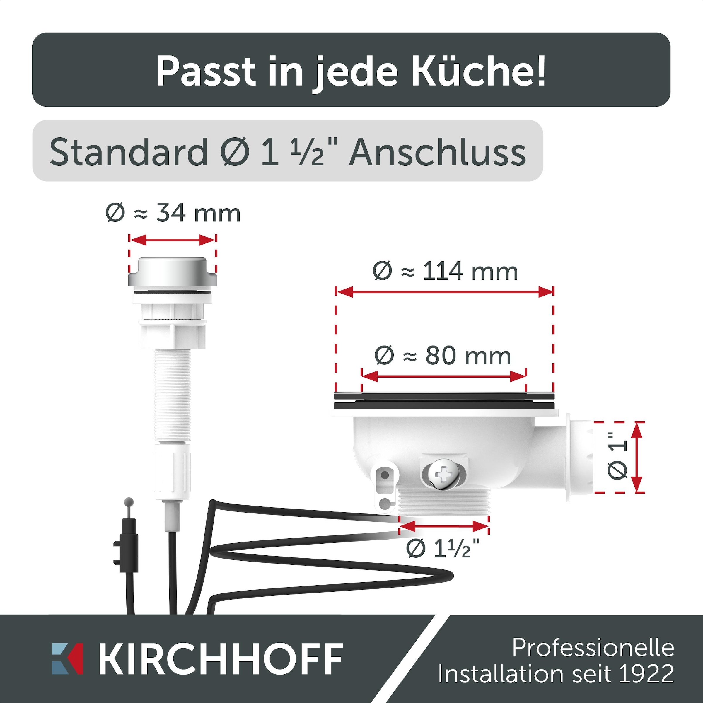 Kirchhoff Siebventil, Korbventil mit Überlaufanschluss+Drehbetätigung, Bowdenzug, Edelstahl