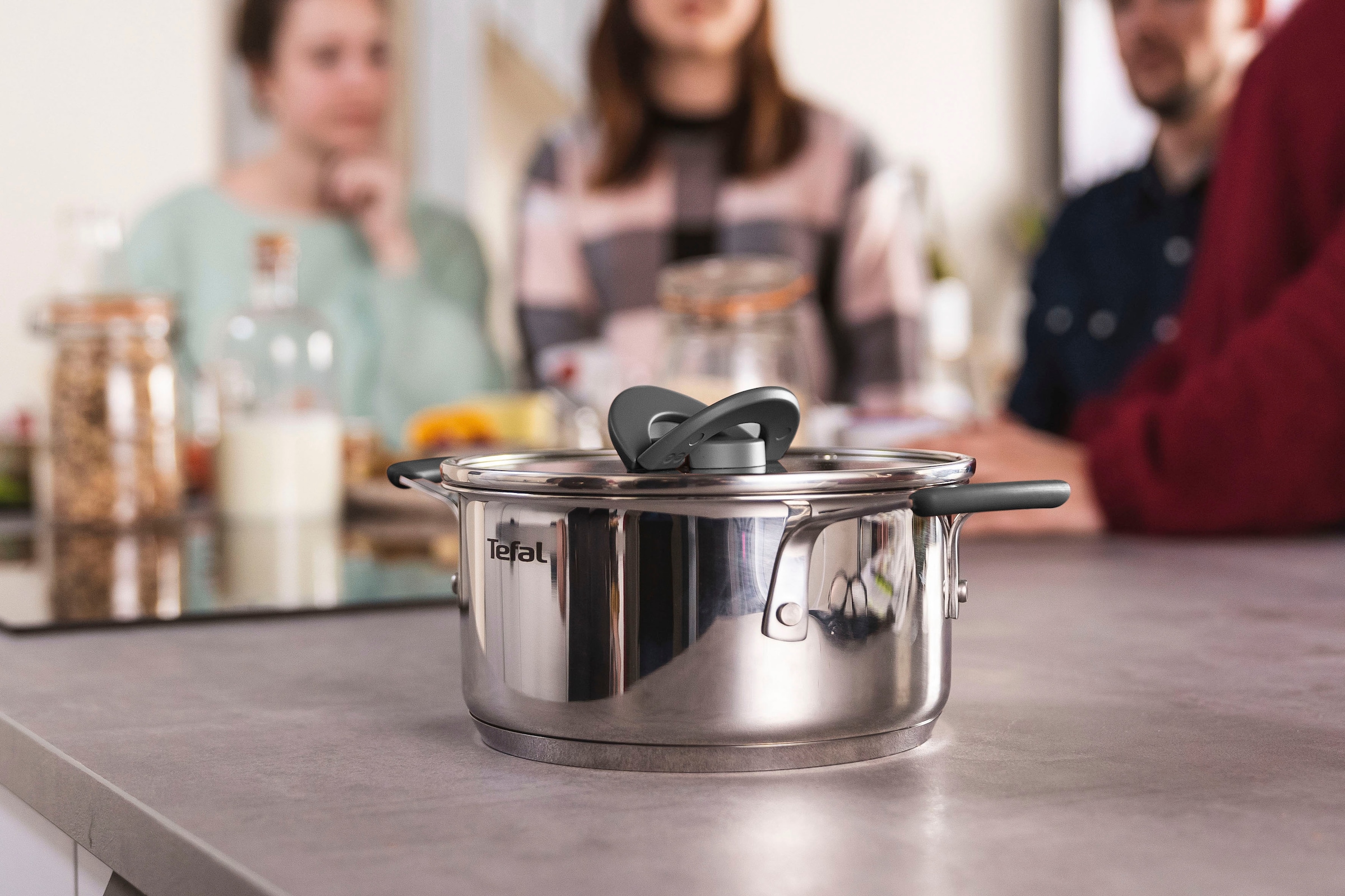 Tefal Topf-Set »G7376S Opti'Space«, Edelstahl, (Set, 6 tlg., Stielkasserolle 16 cm, Kochtopf 20/24 cm, je mit Deckel), Thermo-Fusion-Boden, für alle Herdarten inkl. Induktion