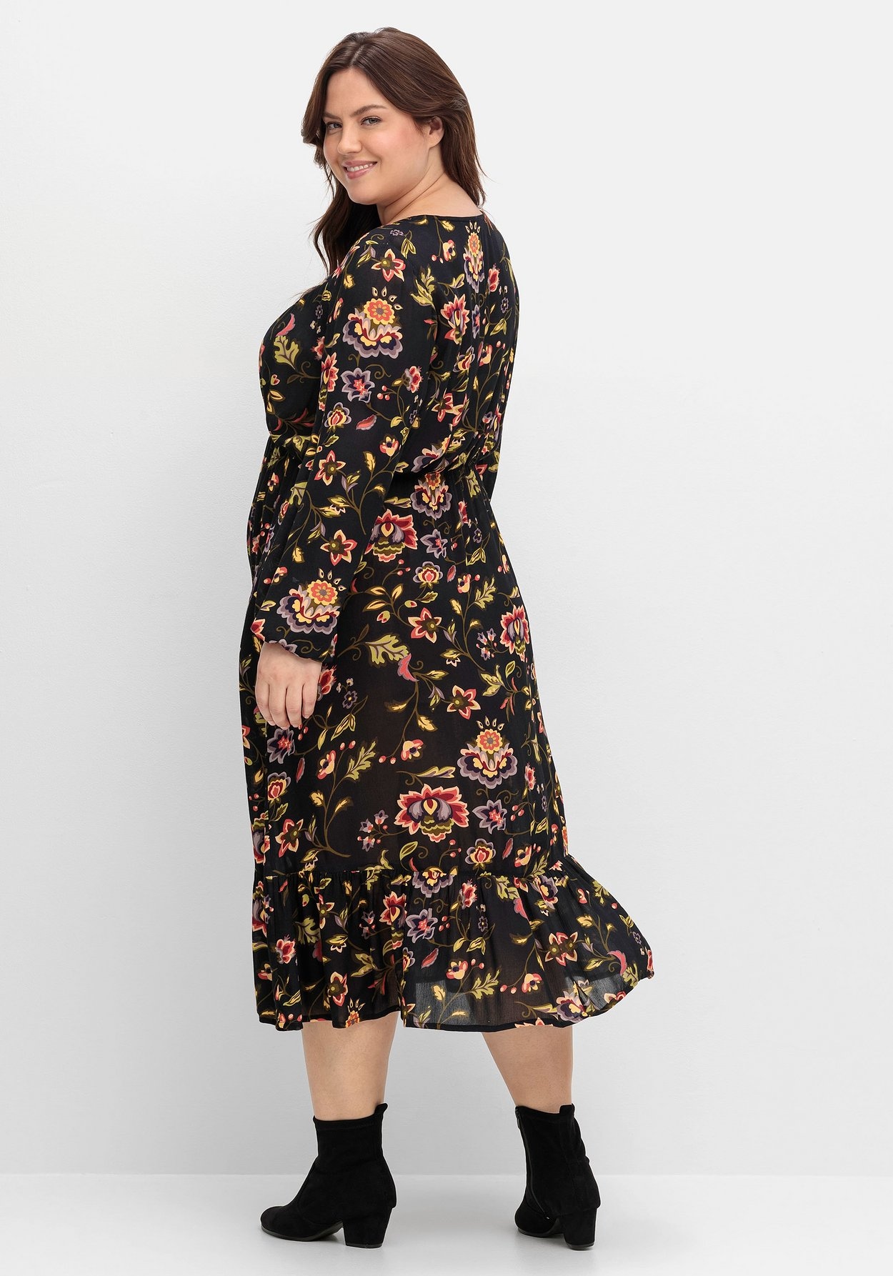 Sheego Druckkleid »Midikleid mit Volant am Saum«
