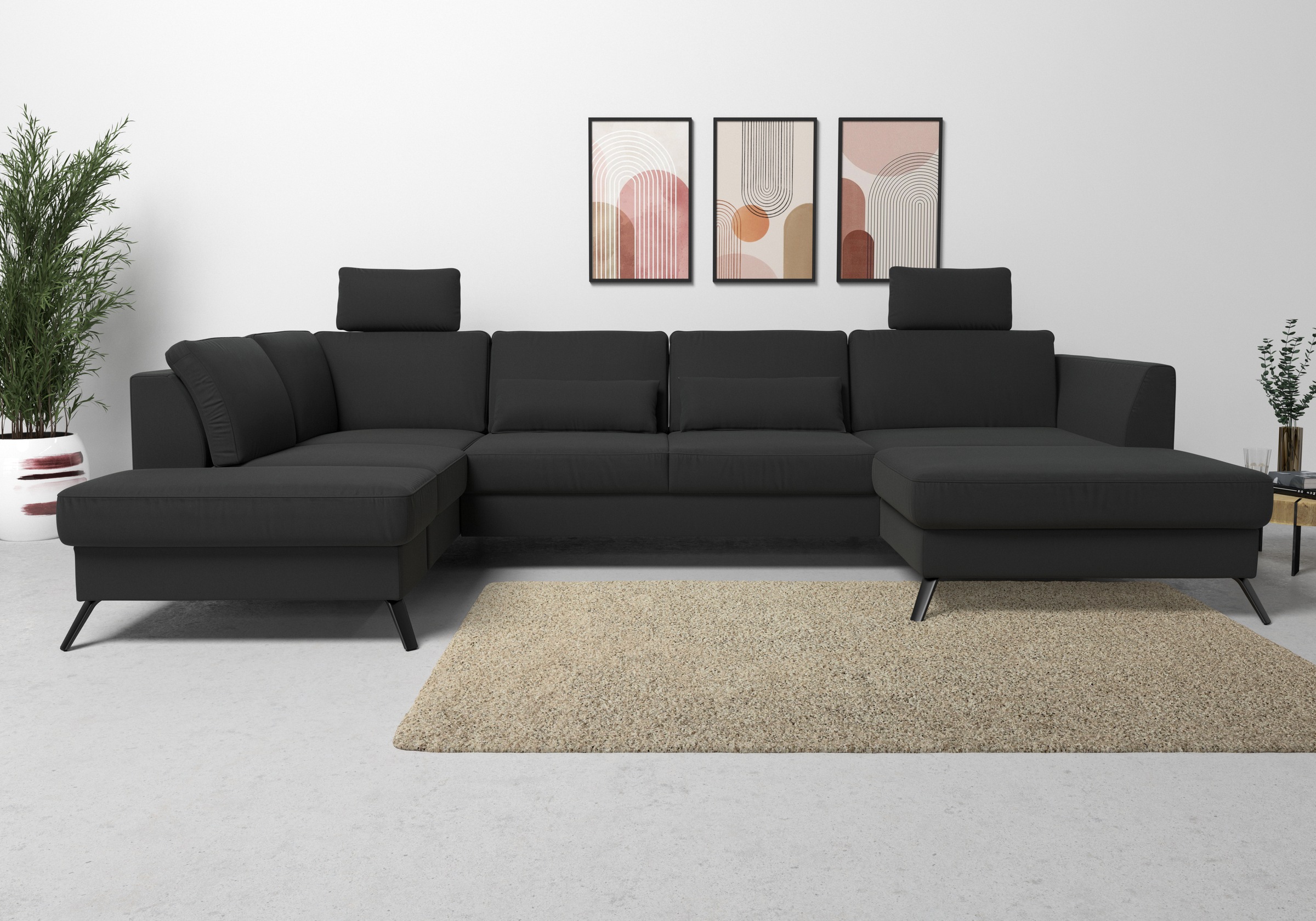 sit&more Wohnlandschaft »Olsen U-Form«, inklusive Sitztiefenverstellung, wahlweise mit Bettfunktion, 15cm hoch