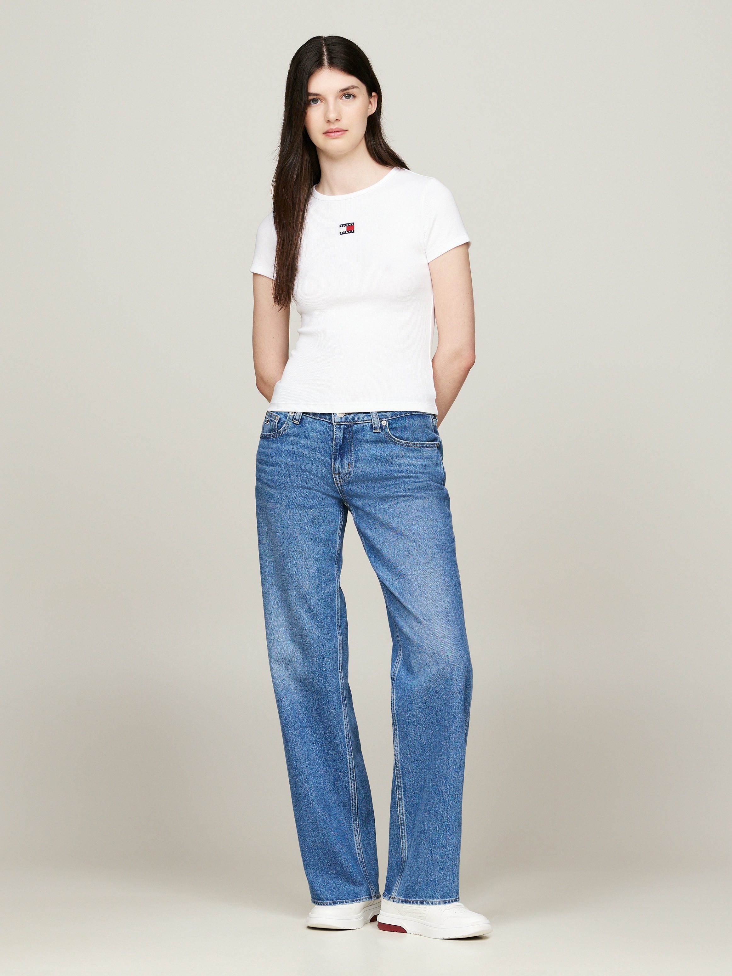 Tommy Jeans T-Shirt »TJW SLIM BADGE RIB TEE«, in Rippoptik