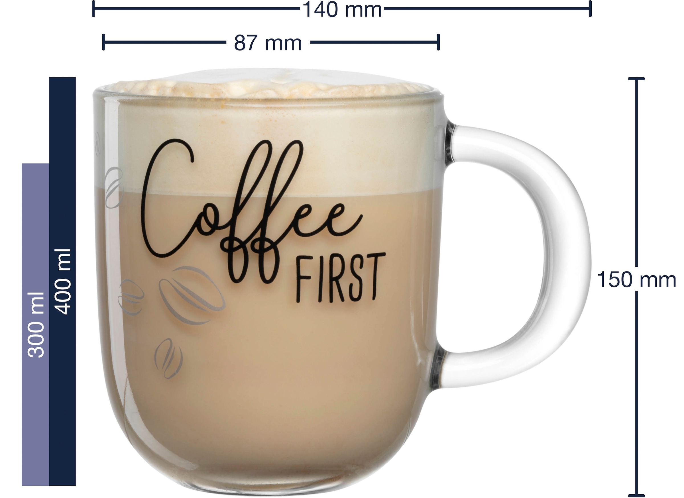 LEONARDO Tasse »Becher "Coffee FIRST", 4er-Set, UFFICIO«, (Set, 4 tlg., 4 Tassen mit Aufdruck, 400 ml), spülmaschinengeeignet