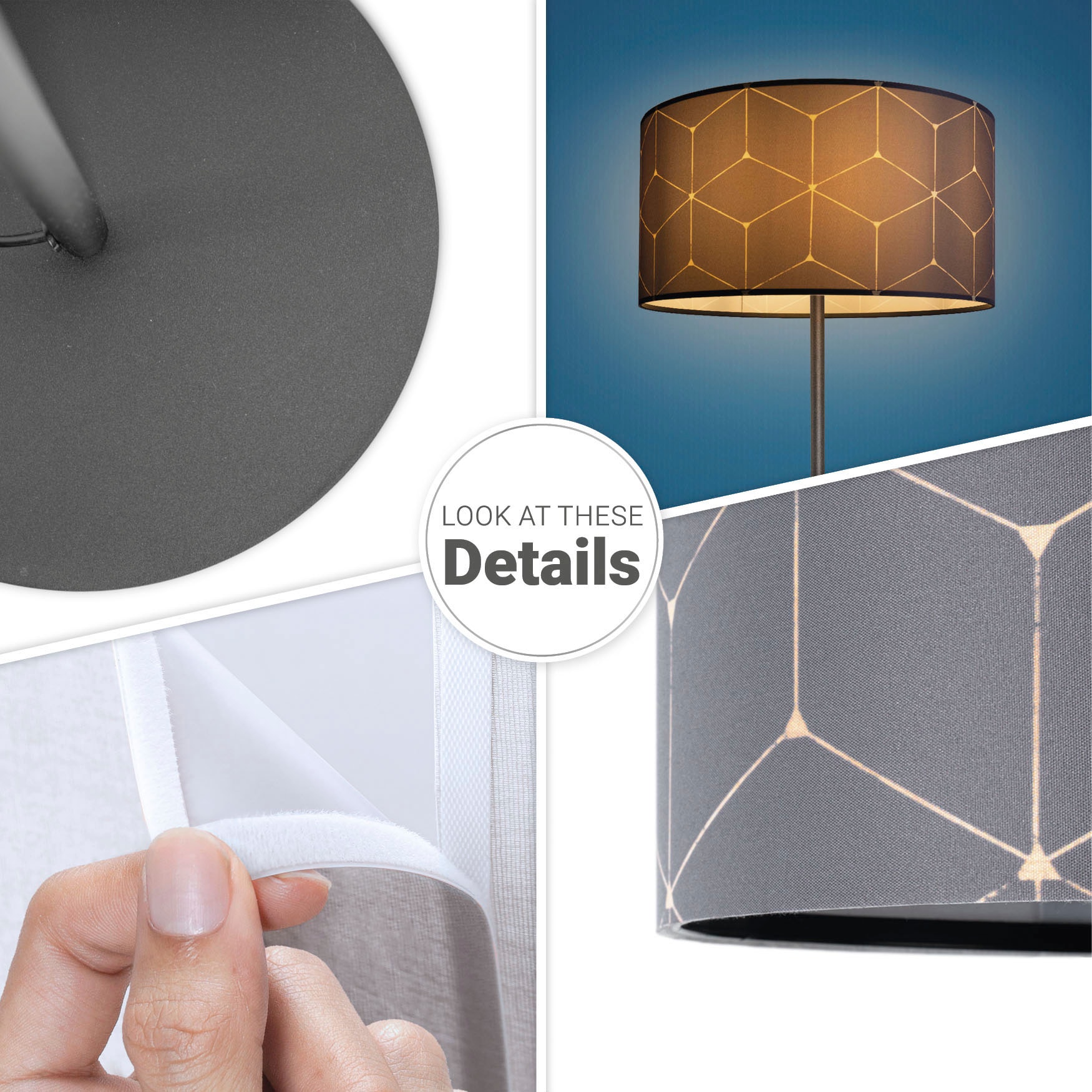 Paco Home Stehlampe »Luca Cube«, Leuchtmittel E27 | ohne Leuchtmittel, Stehlampe Wohnzimmer Stoff Lampenschirm Rund Abstrakt Textilschirm