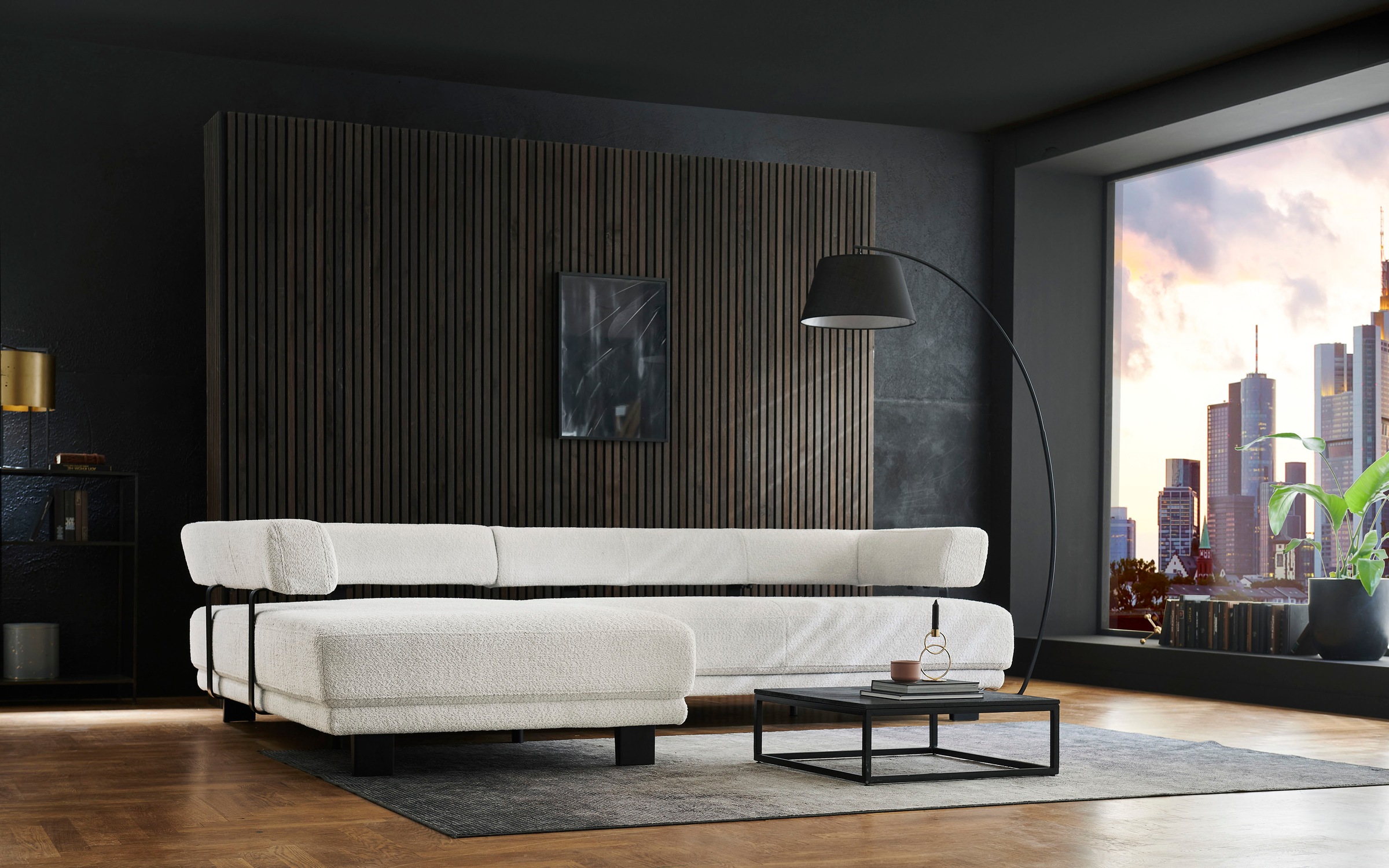 HUKLA Ecksofa »HU-HP18064 L-Form«, (Set), Optional mit motorischer Vorziehbank, stylische Reling