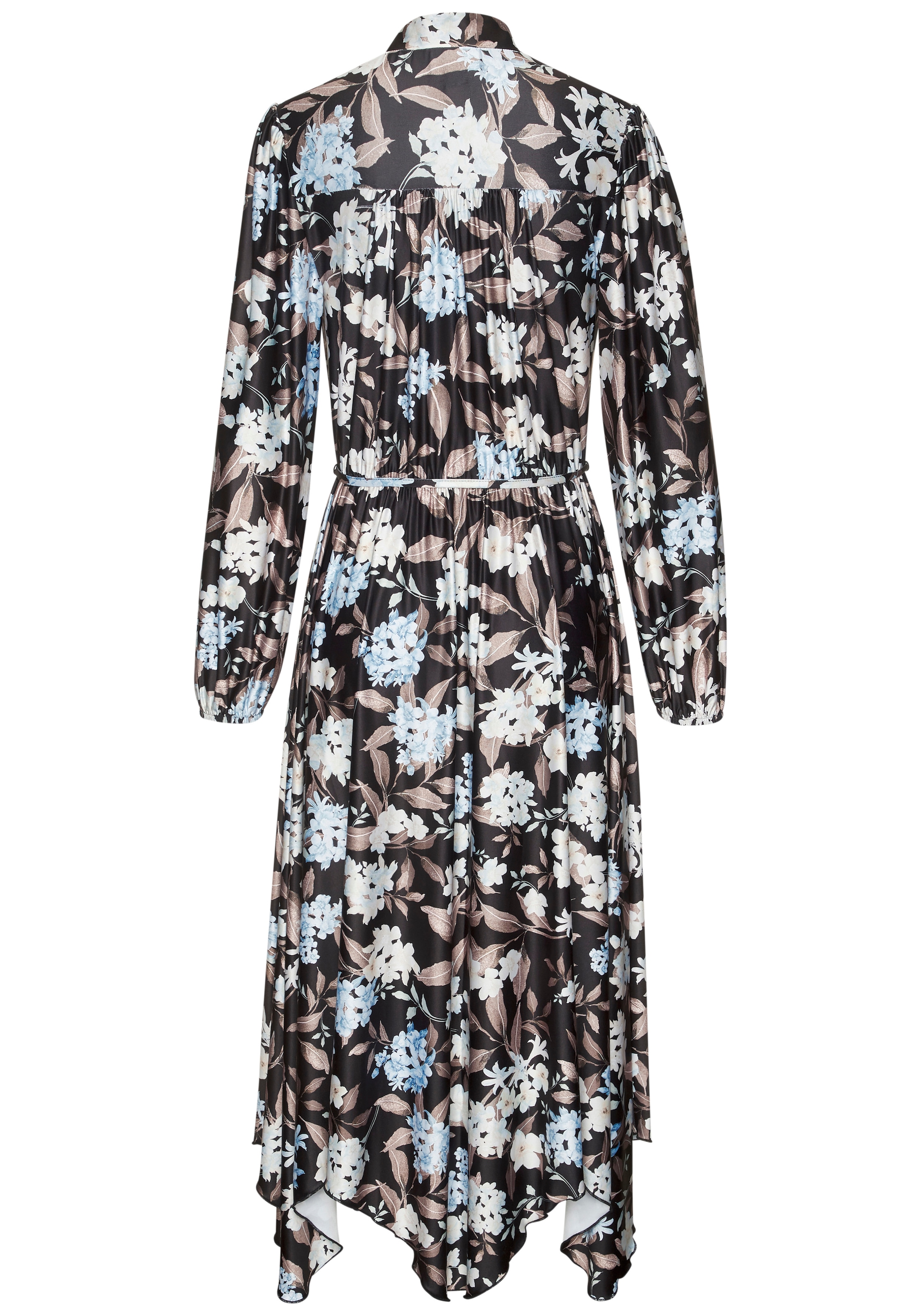 LASCANA Midikleid mit Bindegürtel,  Ohne Taschen aus bügelfreier Qualität mit Blumendruck