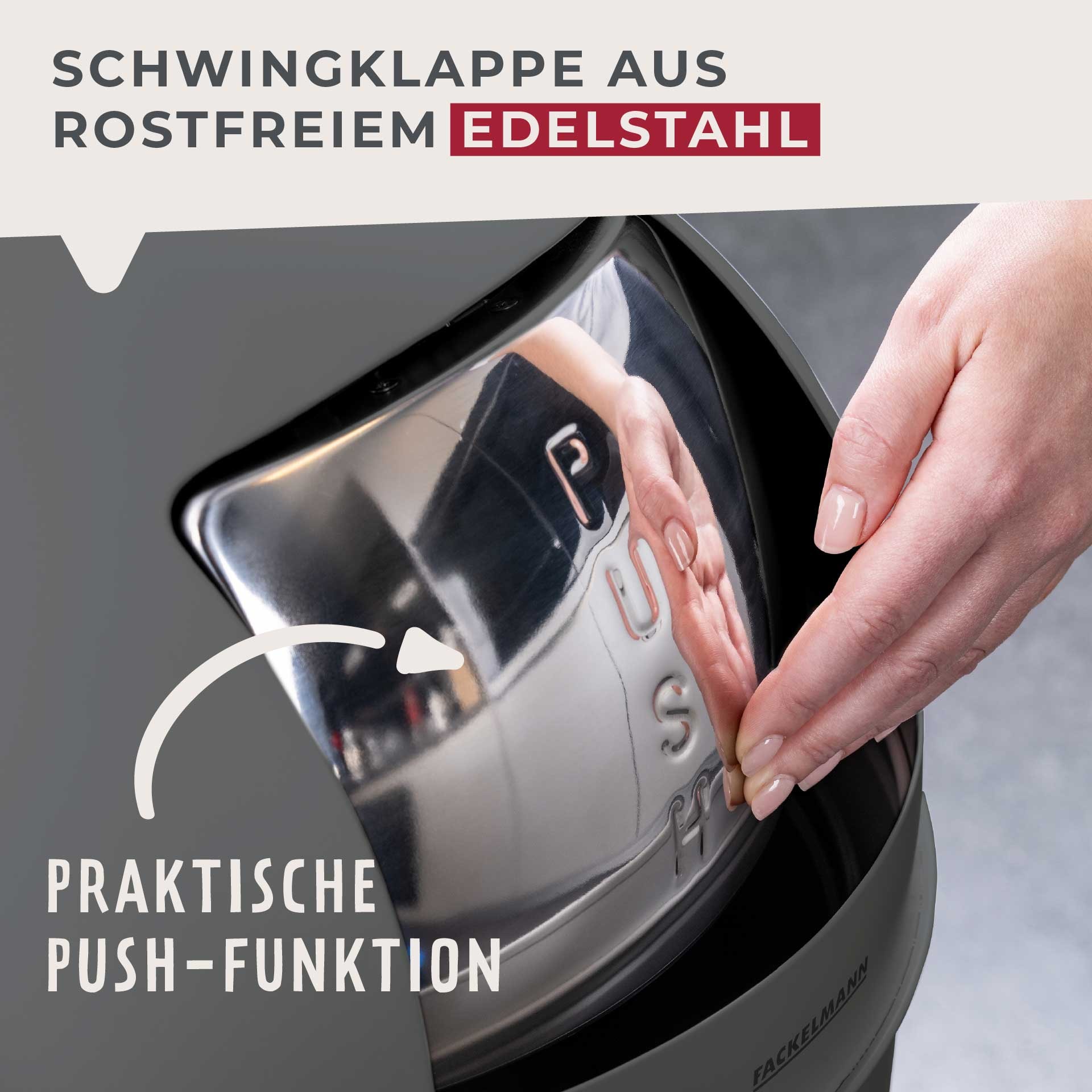 FACKELMANN Mülleimer »BERLIN, Push Abfalleimer 40L« 1 Behälter Retro-Design, großes Fassungsvolumen, lackiertes Edelstahlgehäuse