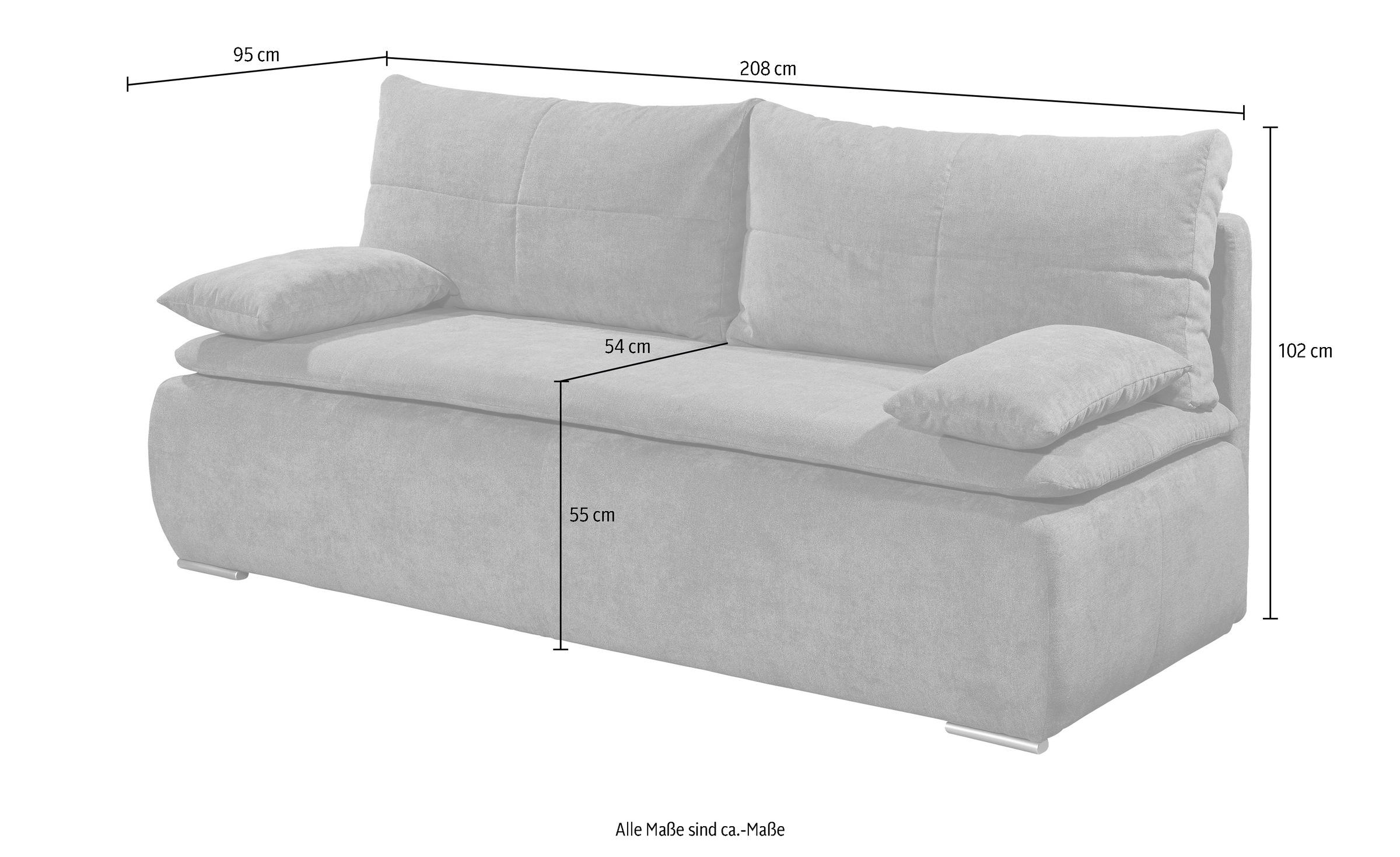 ED EXCITING DESIGN Schlafsofa »Jana«, mit Bettfunktion und Bettkasten, sowie Rücken- und Armlehnkissen