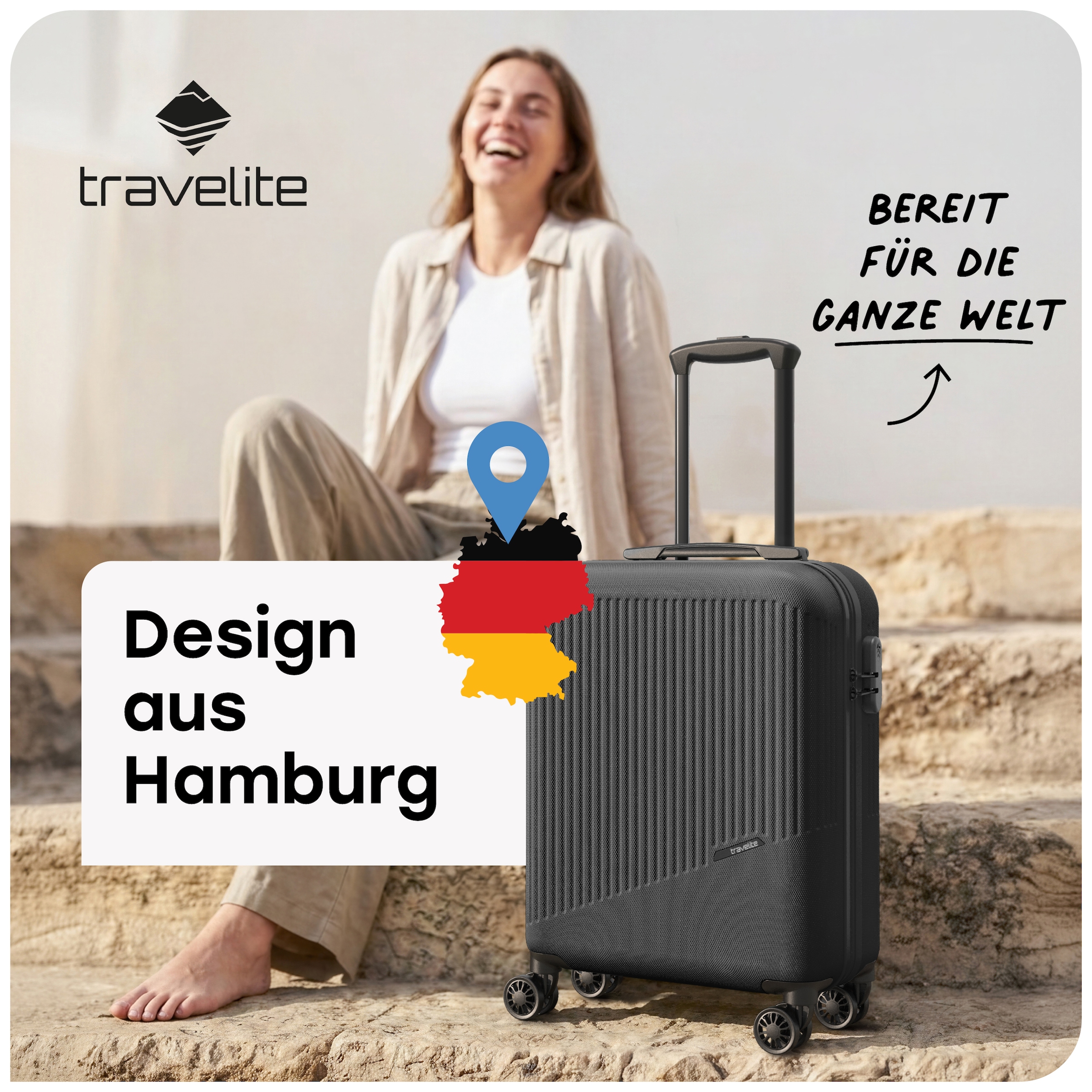 travelite Hartschalen-Trolley »BALI Reisekoffer Hartschale« 34 l 4 Rollen TSA-Schloss – robustes Reisegepäck
