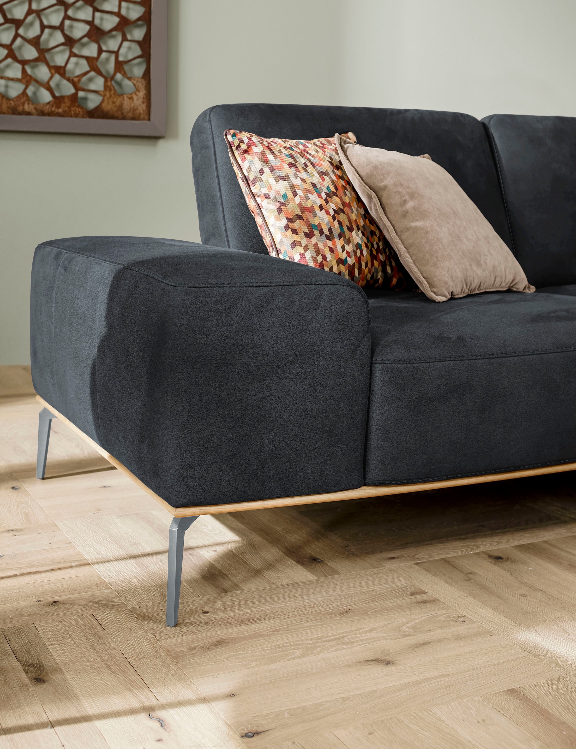 W.SCHILLIG Ecksofa »run, Designsofa mit tollem Sitzkomfort, bequem, L-Form«, mit elegantem Holzsockel, Füße in Silber matt, Breite 299 cm