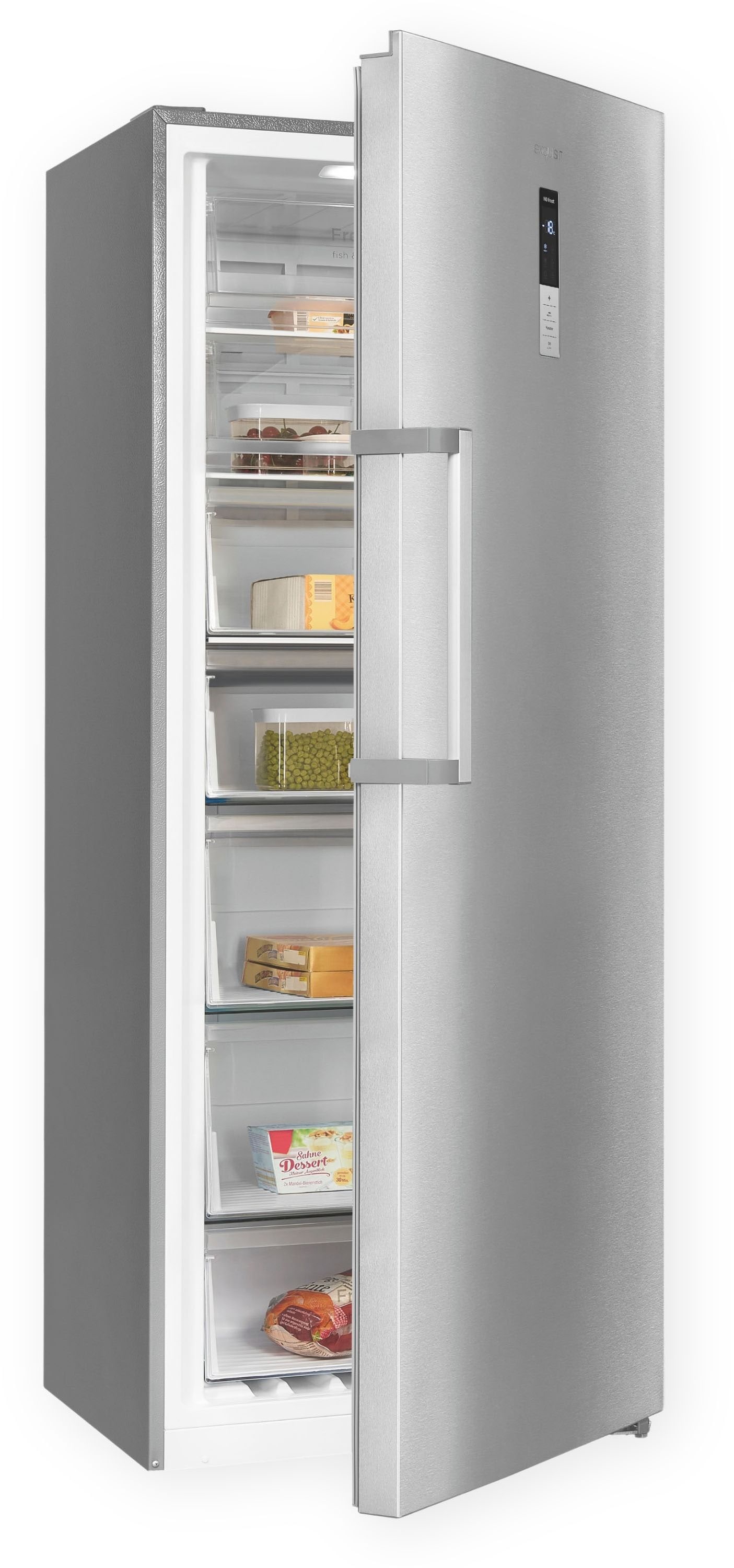exquisit Gefrierschrank »GS380-NF-H-050D inoxlook«, 185,5 cm hoch, 71 cm breit, Türanschlag wechselbar
