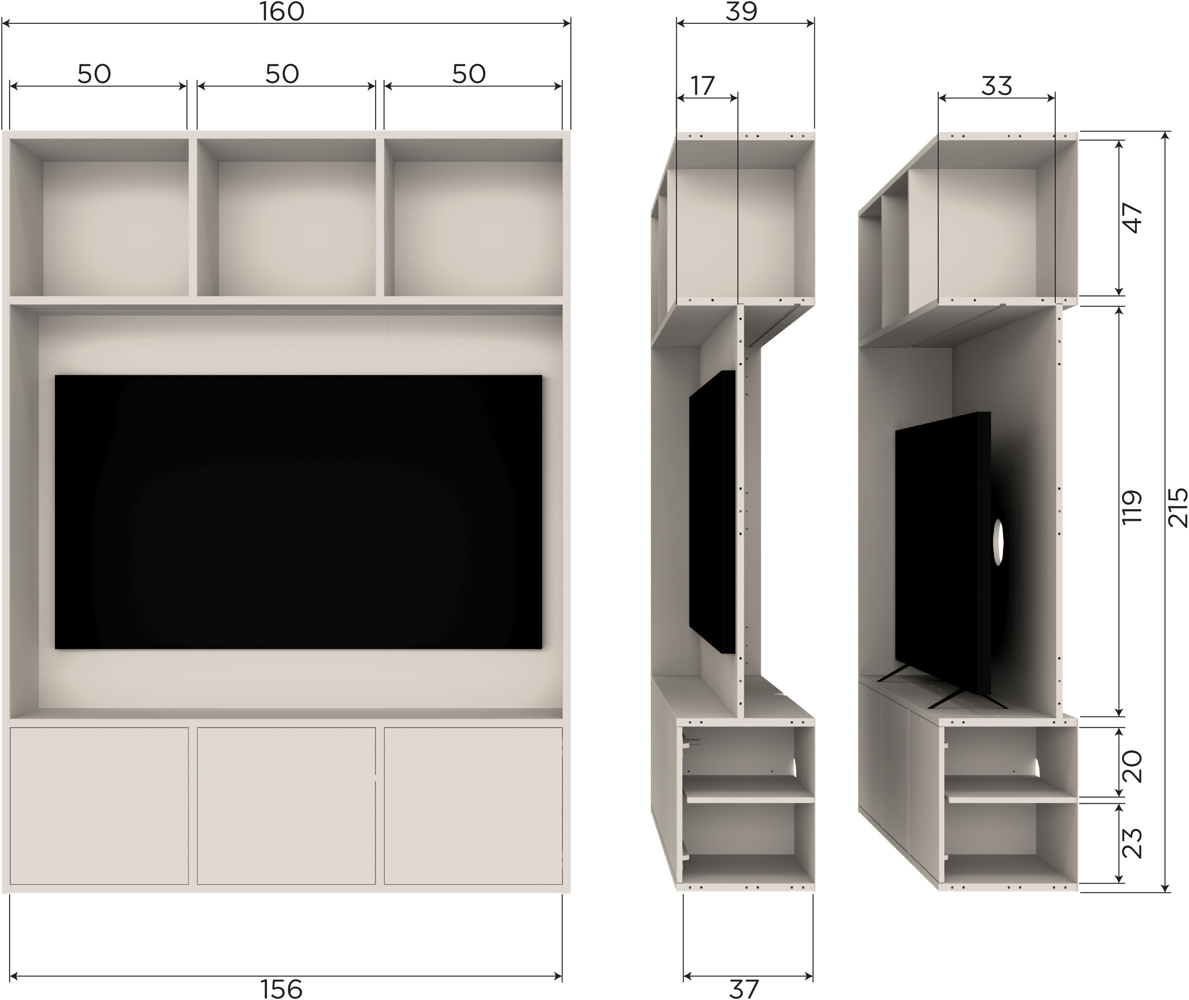 WOOOD Wohnwand »Meggy FSC®-Kiefernholz mit Druckmechanismus B 160 x D 40 x H 215 cm«
