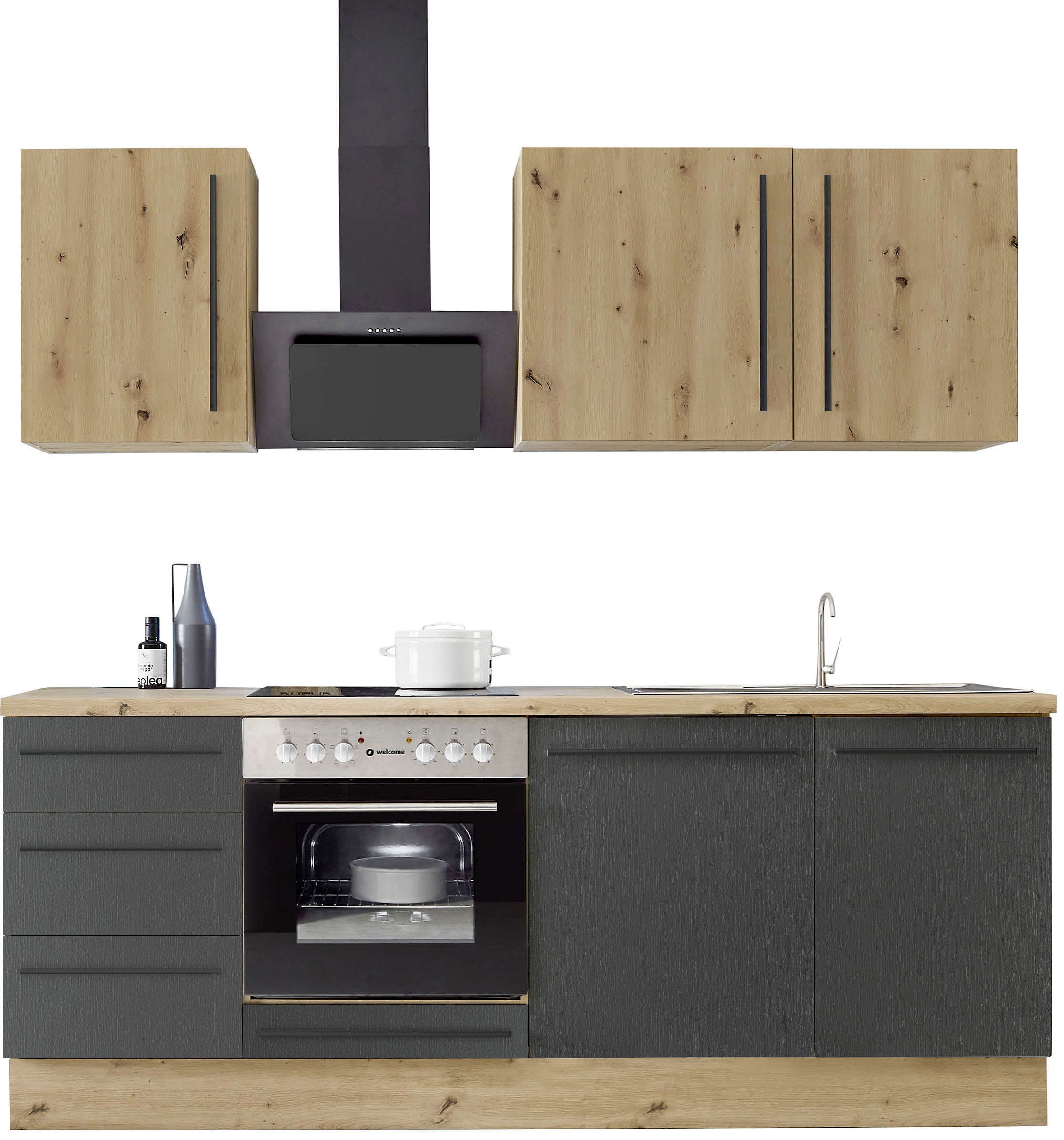 KOCHSTATION Küchenzeile »KS-Florida mit 38mm starker Arbeitsplatte«, Breite 220 cm, wahlweise mit E-Geräten, Soft-Close-Funktion