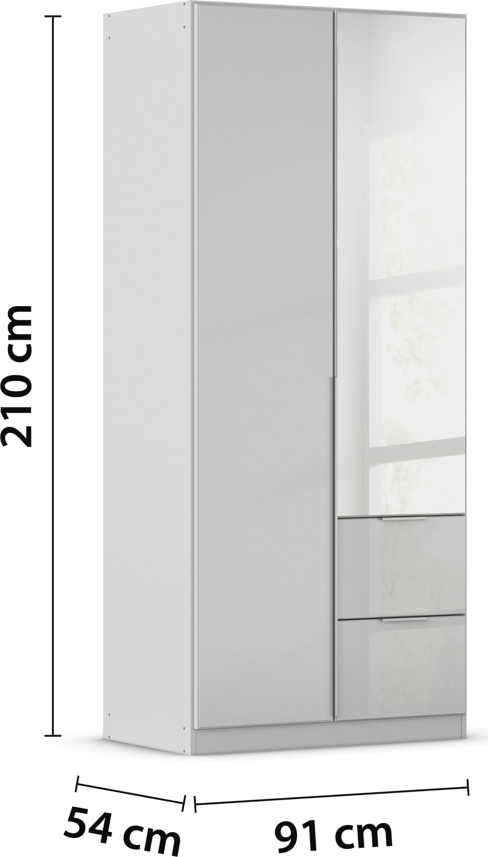 rauch Drehtürenschrank »Kleiderschrank Kleiderschränke Schrank Garderobe AGORDO mit Glasfront«, (in zwei Griff-Farben mit Glasfront), mit Außenschubkästen, in 6 Breiten und 2 Höhen MADE IN GERMANY