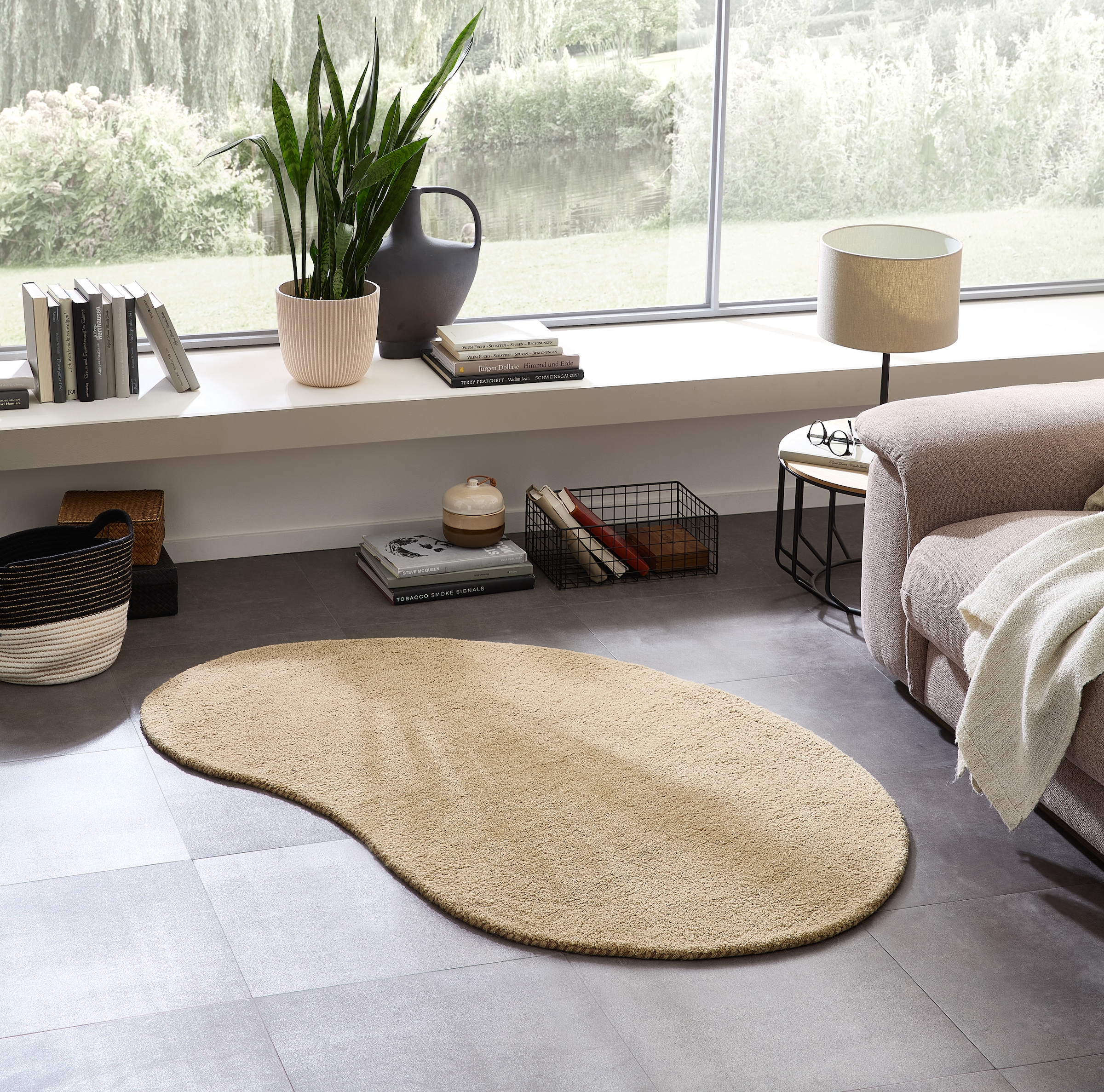 THEKO Wollteppich »Gabbeh Uni, Handgefertigt, Teppich, meliert, reine Wolle,« oval 14 mm Höhe Schlafzimmer, Wohnzimmer, Esszimmer, auch als Läufer, eckig  oder rund