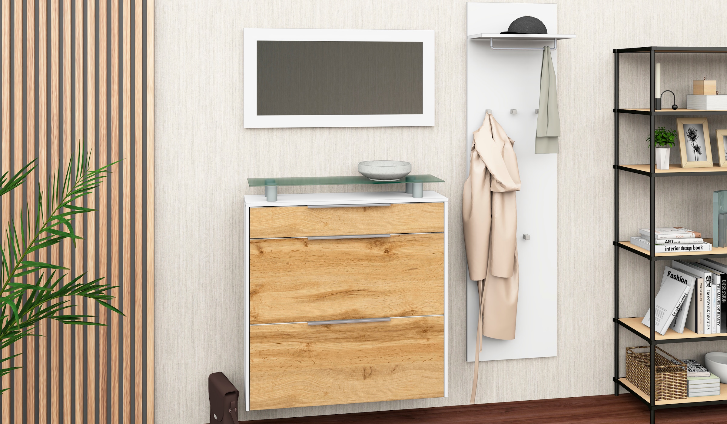 borchardt Möbel Garderoben-Set »Oliva«, (3-tlg), mit hängendem Schuhschrank, Paneel und Spiegel