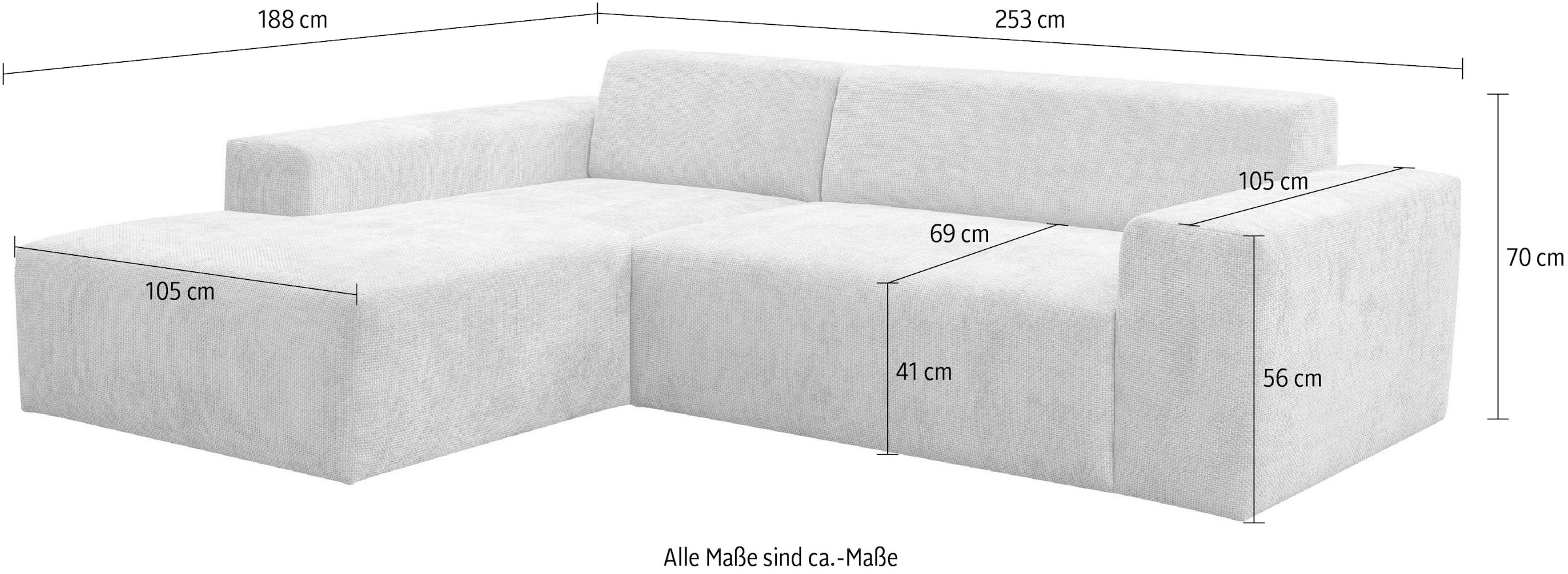 WERK2 Ecksofa »Zeus-L modern und zeitlos, Breite 253cm, bequemes Sofa«, Curvy Trend Ecksofa mit urbaner Optik