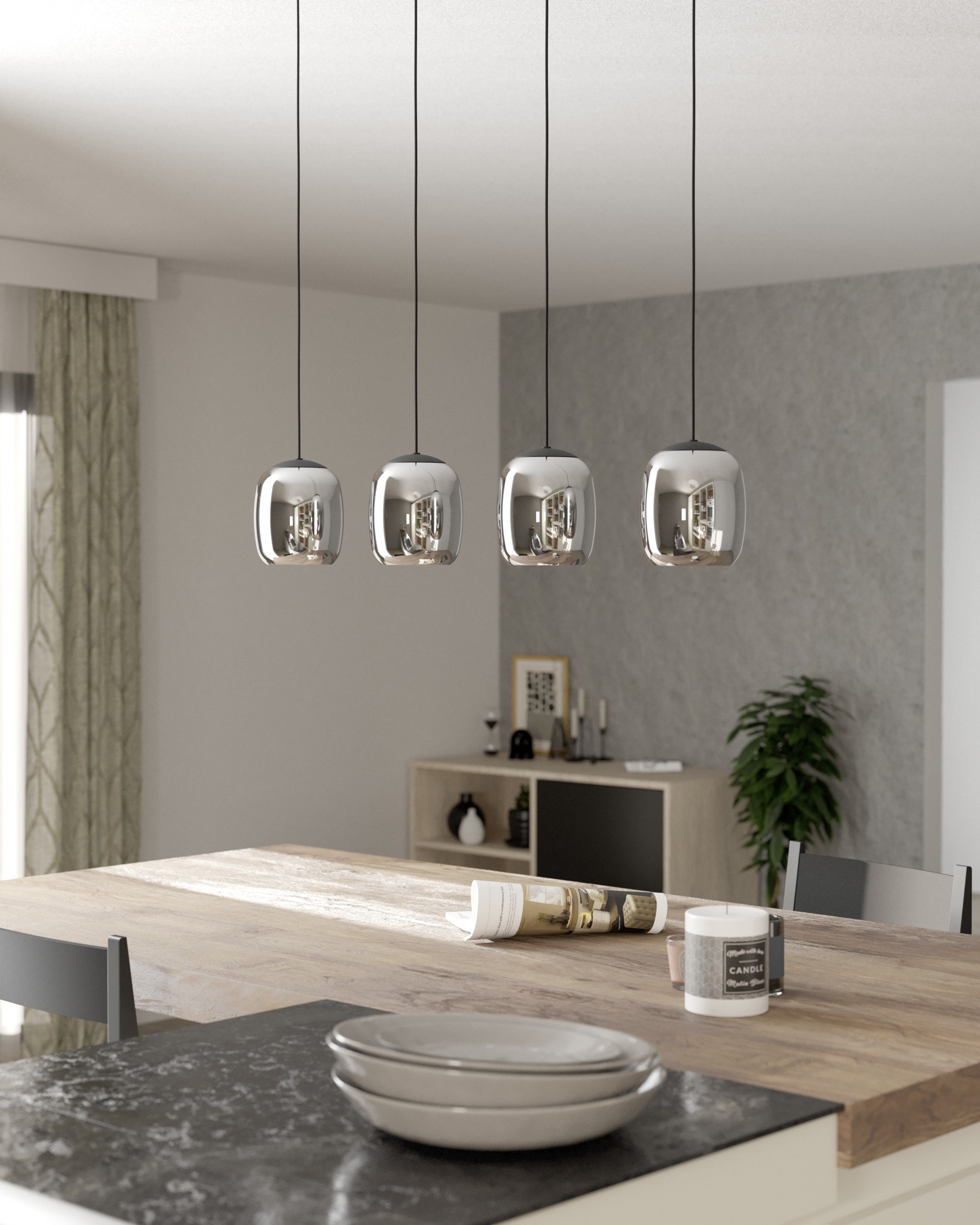EGLO Hängeleuchte »CIAMPINO Pendellampe - Stahl - E27 - 4X28W - IP20« E27 1 Stk. Hängelampe, Deckenlampe, Wohnzimmer, Esszimmer, L97,5 x B15 x H110 cm