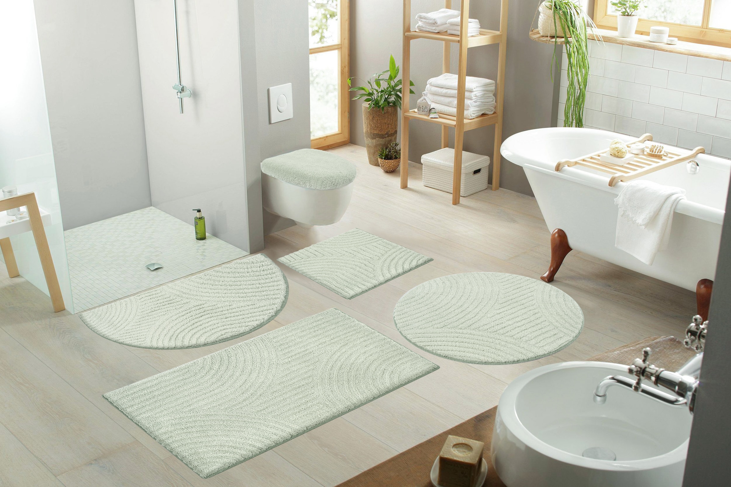 my home Badematte »Ognon, Scandi, Boho, modernes Muster« Höhe 15 mm rutschhemmend beschichtet fußbodenheizungsgeeignet | schnell trocknend | strapazierfähig Badteppich, Uni Farben, Hoch-Tief-Effekt