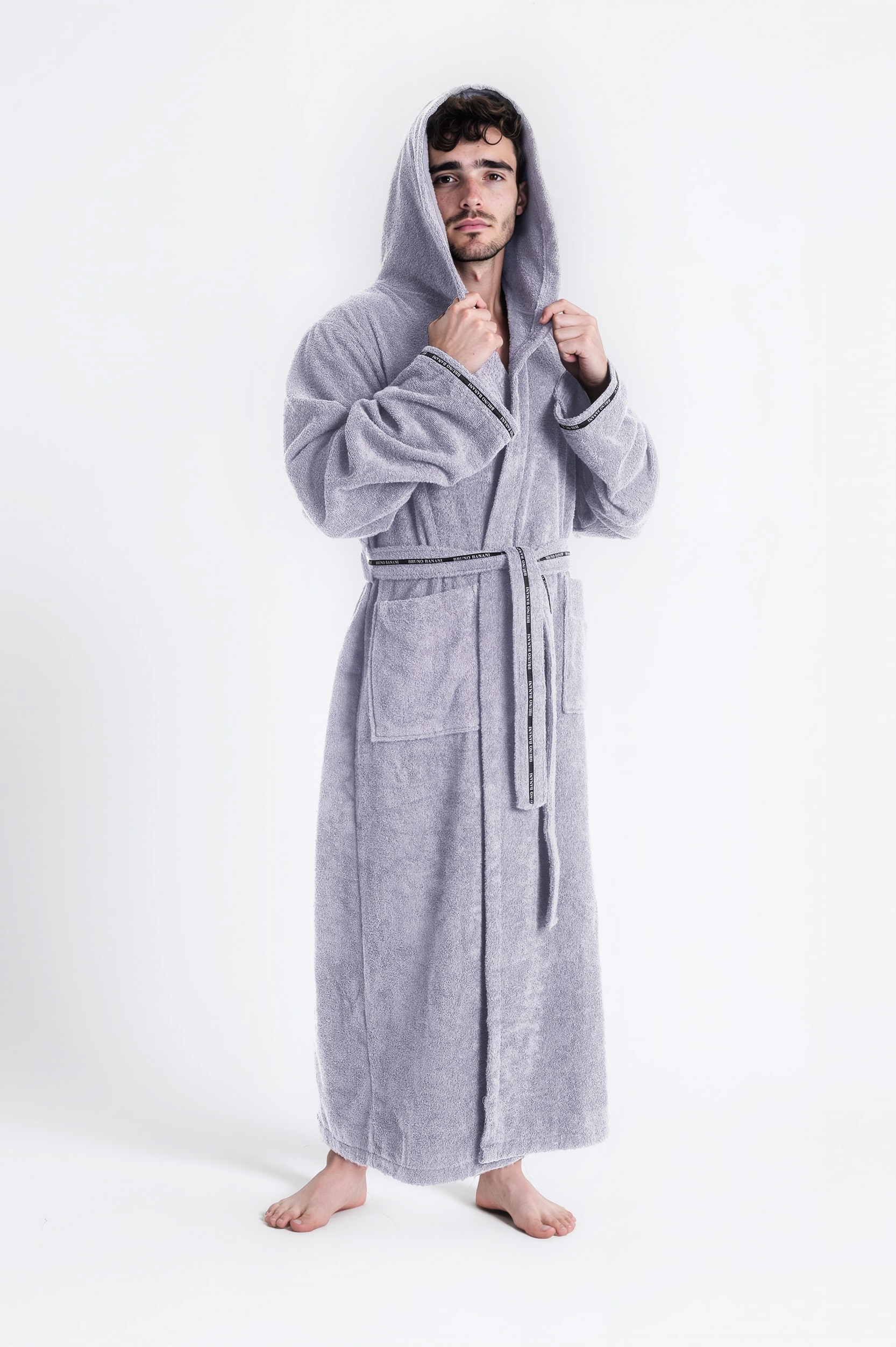 Bruno Banani Herrenbademantel »Danny, Normallänge & Überlänge, auch in extra lang, Hotelbademantel«, (1 St.), mit Logostreifen, Herren Bademantel aus 100% Baumwolle, S-4XL