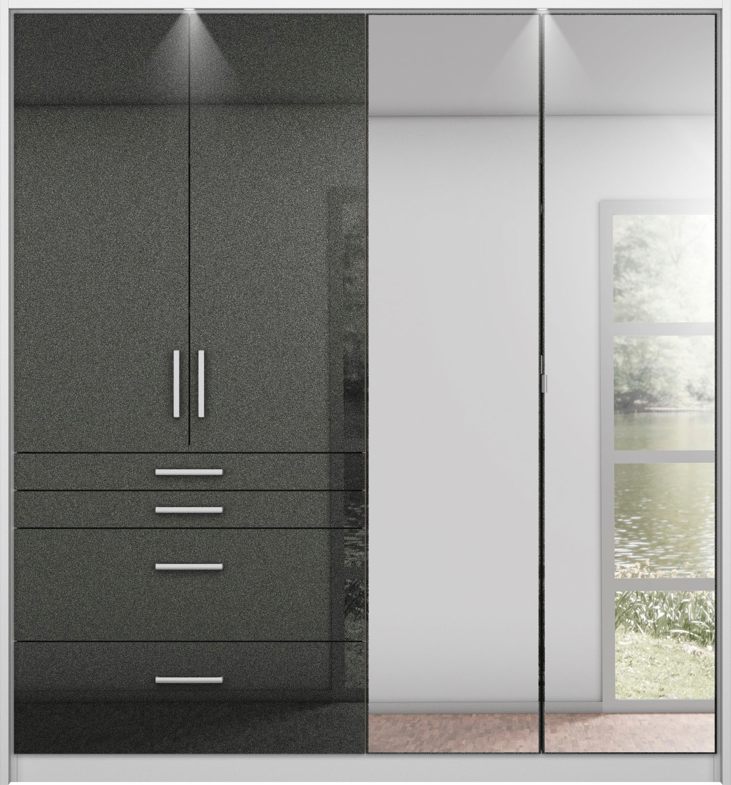 rauch Drehtürenschrank »Kleiderschrank Schrank Garderobe Garderobenschrank Topseller HOMBURG«, inkl. Passepartout, oberer Schubkasten mit Einteilung MADE IN GERMANY