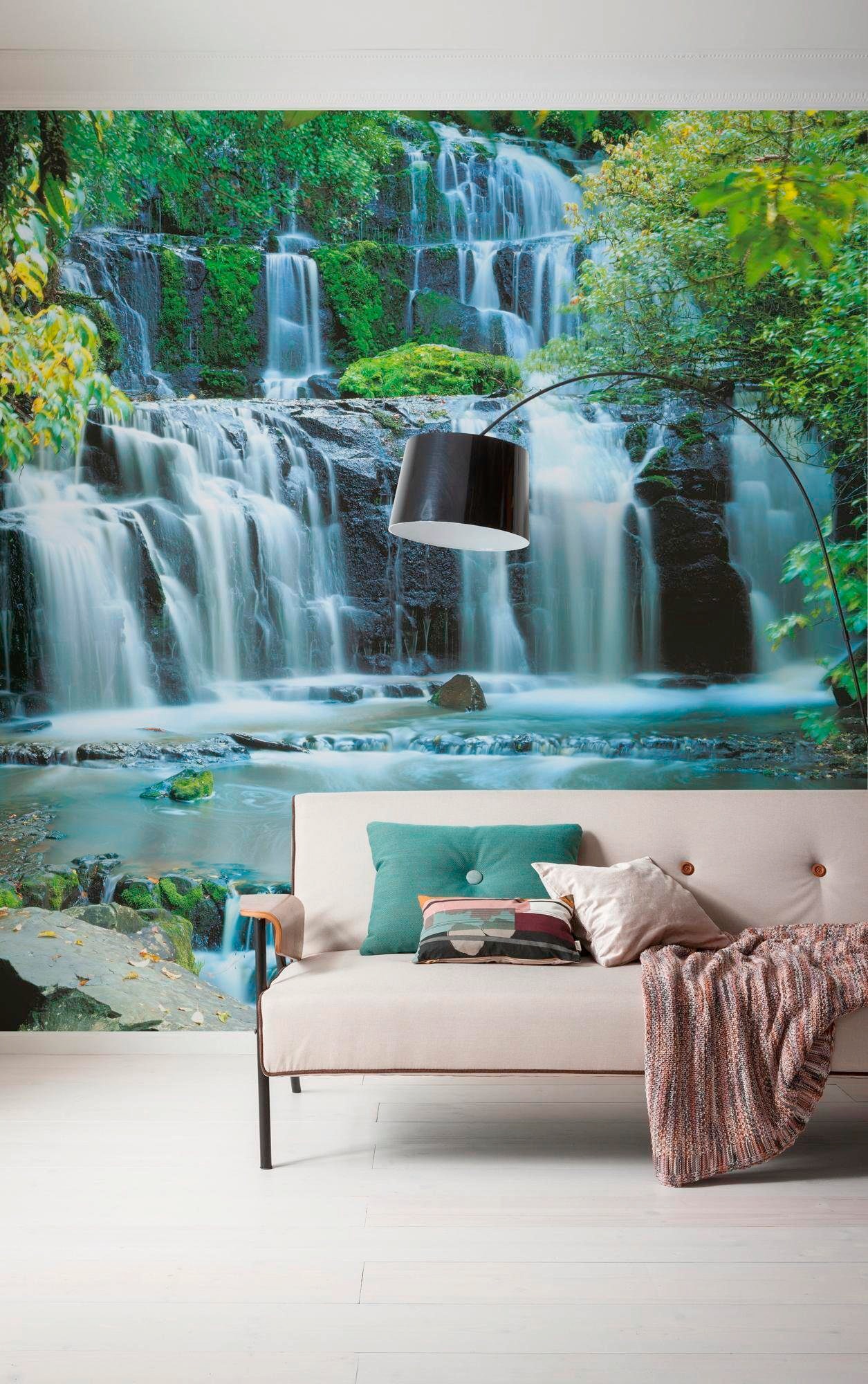 Komar Vliestapete »Digitaldruck Vlies - Pura Kaunui Falls - Größe 300 x 250 cm«, bedruckt, Wohnzimmer, Schlafzimmer
